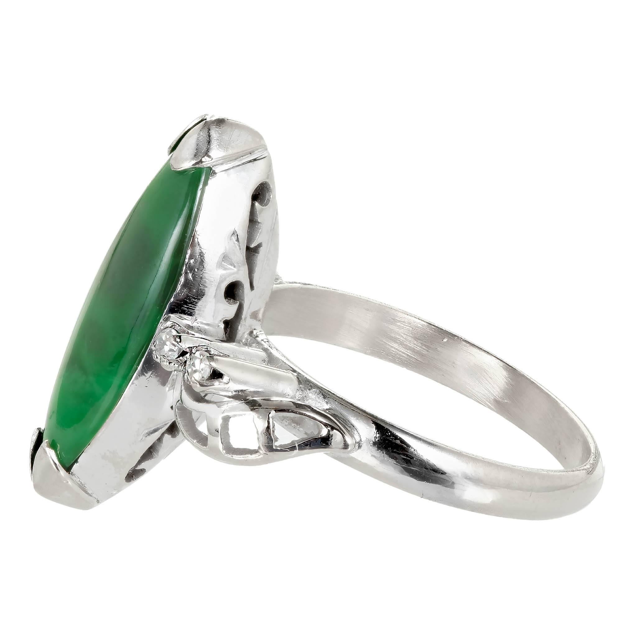 Marquise Cut GIA Certified Marquise Natural Jadeite Jade Diamond Gold Cocktail Ring For Sale