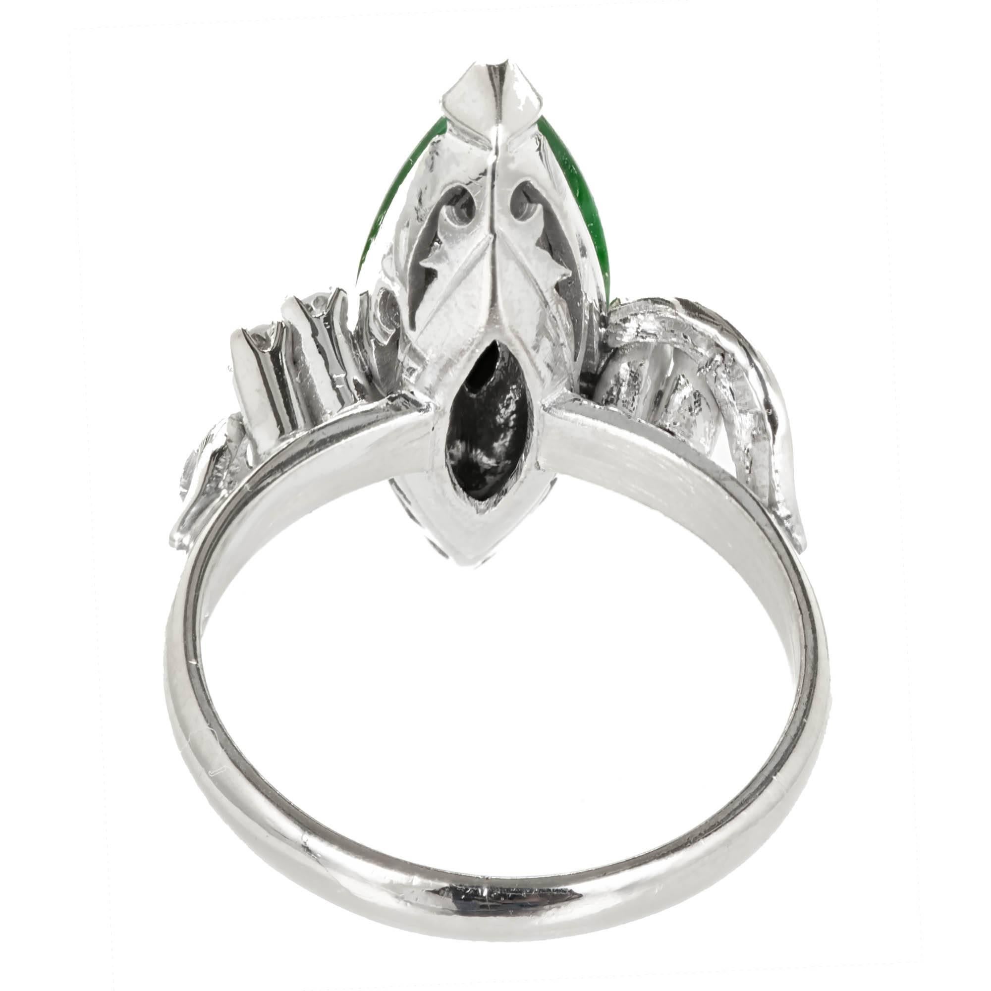 GIA Certified Marquise Natural Jadeite Jade Diamond Gold Cocktail Ring In Good Condition For Sale In Stamford, CT