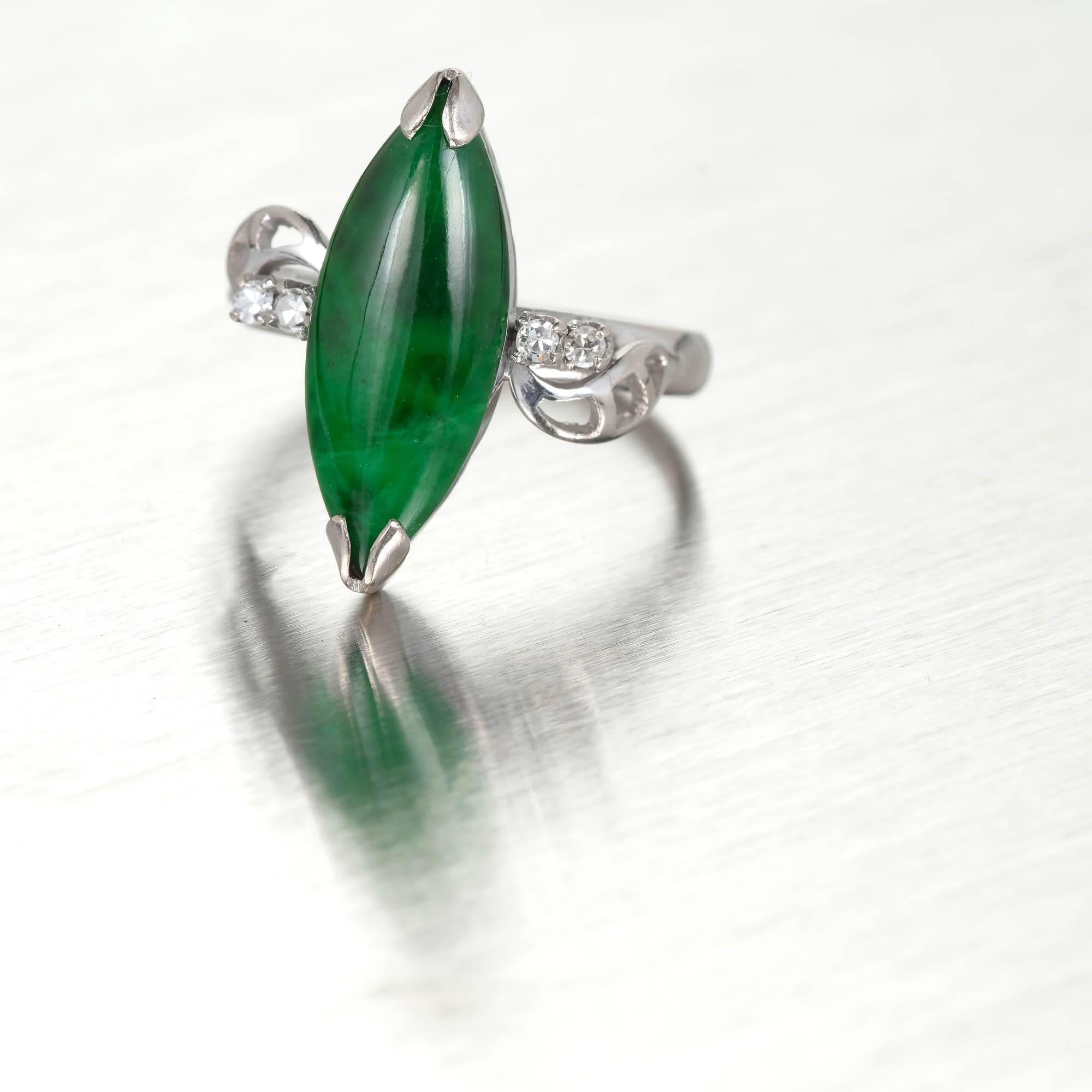 GIA zertifizierter Marquise natürlicher Jadeit Jade Diamant Gold Cocktail-Ring im Angebot 4