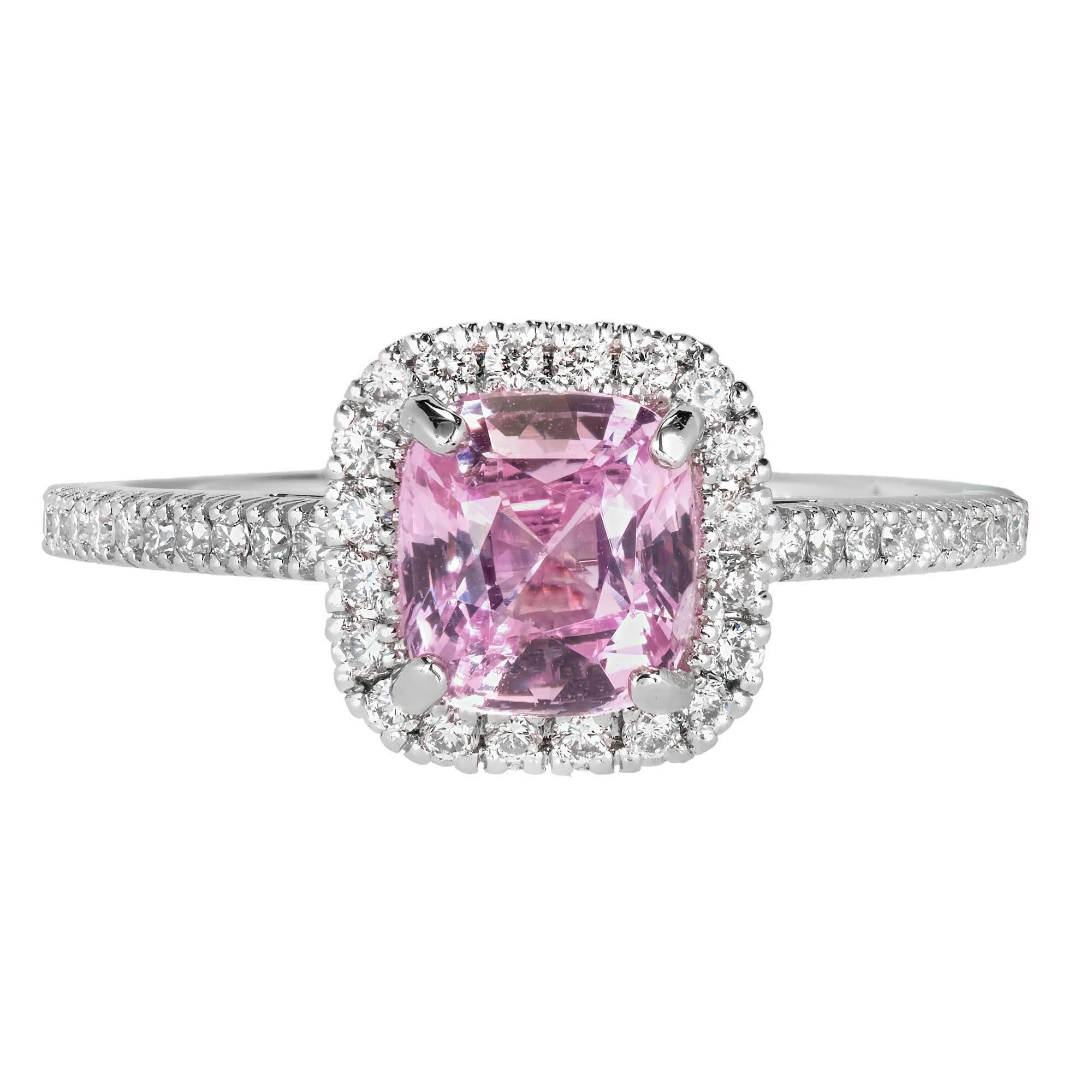 GIA Certified 1.54 Carat Pink Sapphire Halo Diamond Platinum Engagement Ring