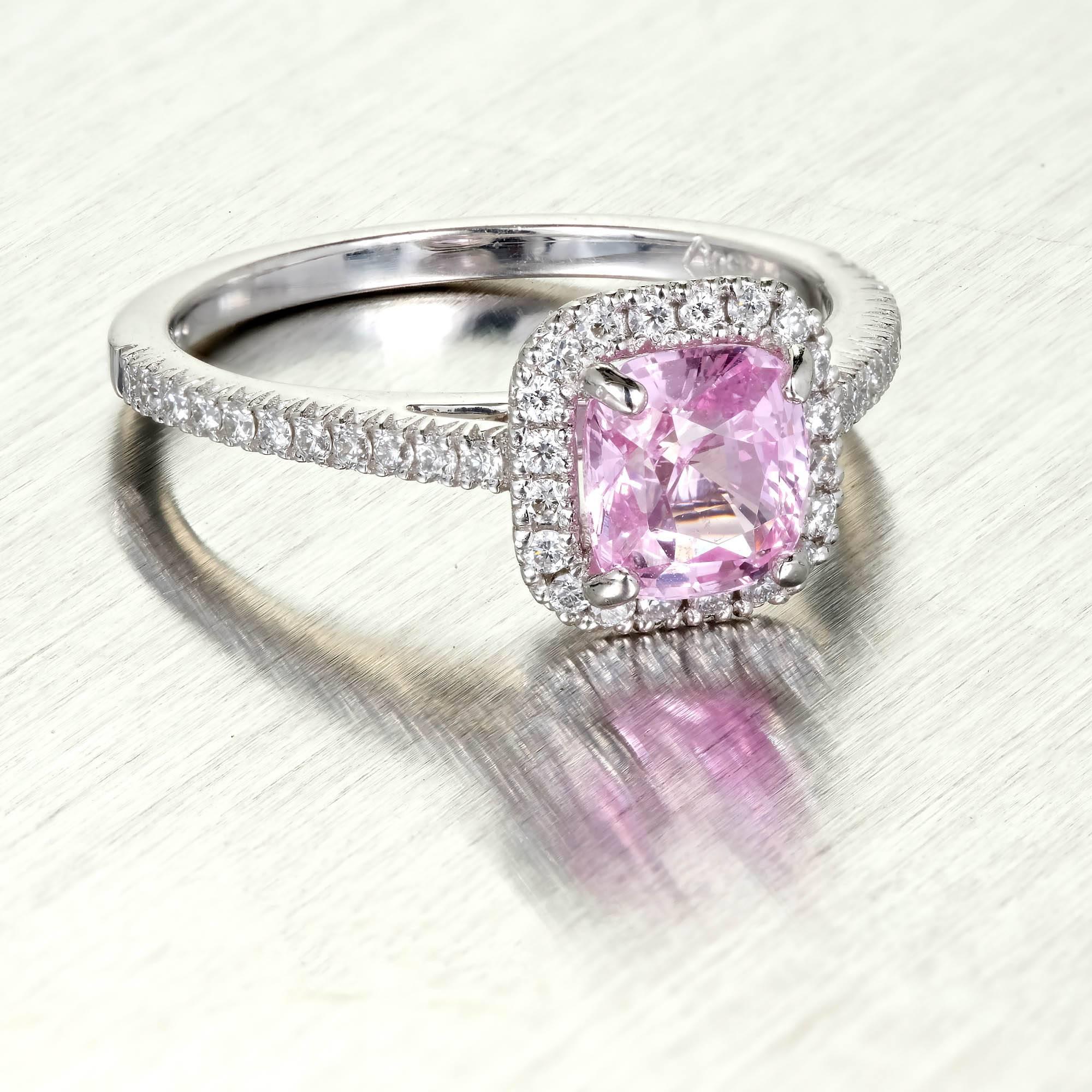 GIA Certified 1.54 Carat Pink Sapphire Halo Diamond Platinum Engagement Ring 1