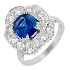 Vintage GIA Certified 2.54 Carat Sapphire Diamond Wave Gold Cocktail Engagement Ring