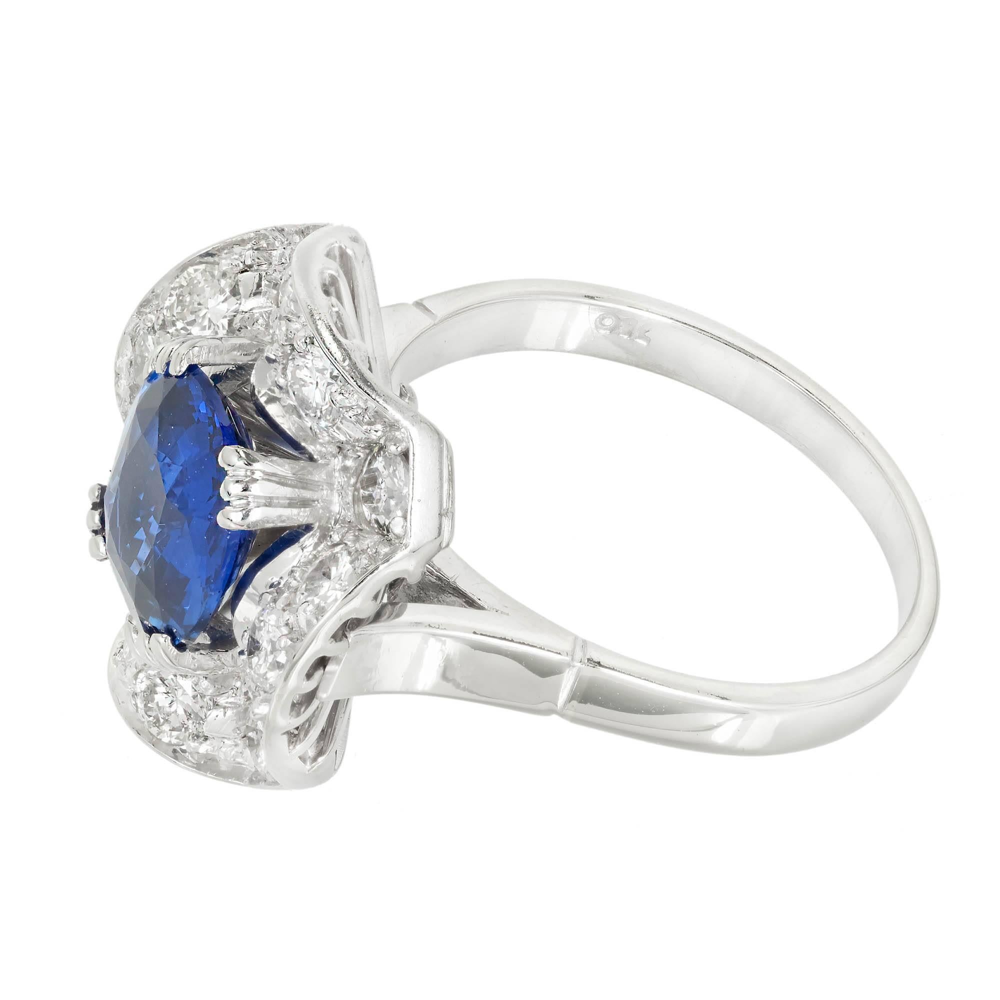 Cushion Cut GIA Certified 2.54 Carat Sapphire Diamond Wave Gold Cocktail Engagement Ring For Sale