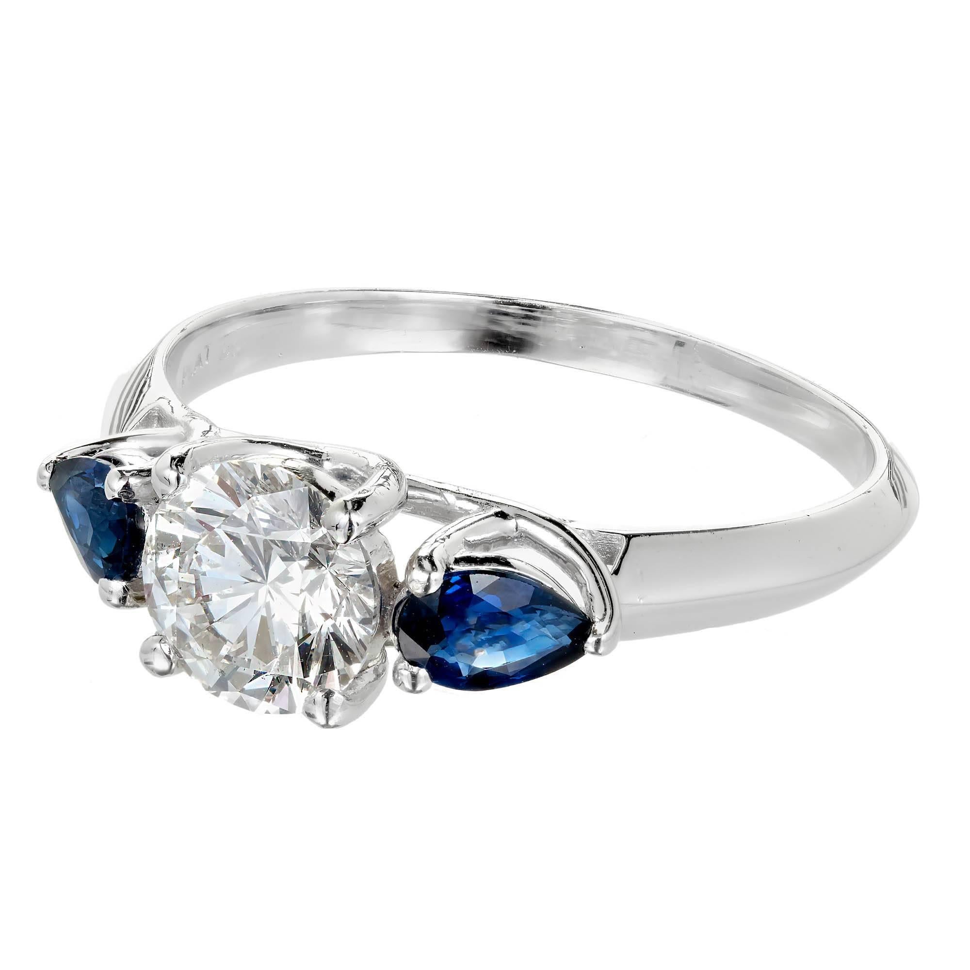 Round Cut Peter Suchy GIA Round Diamond Sapphire Platinum Engagement Three-Stone Ring For Sale