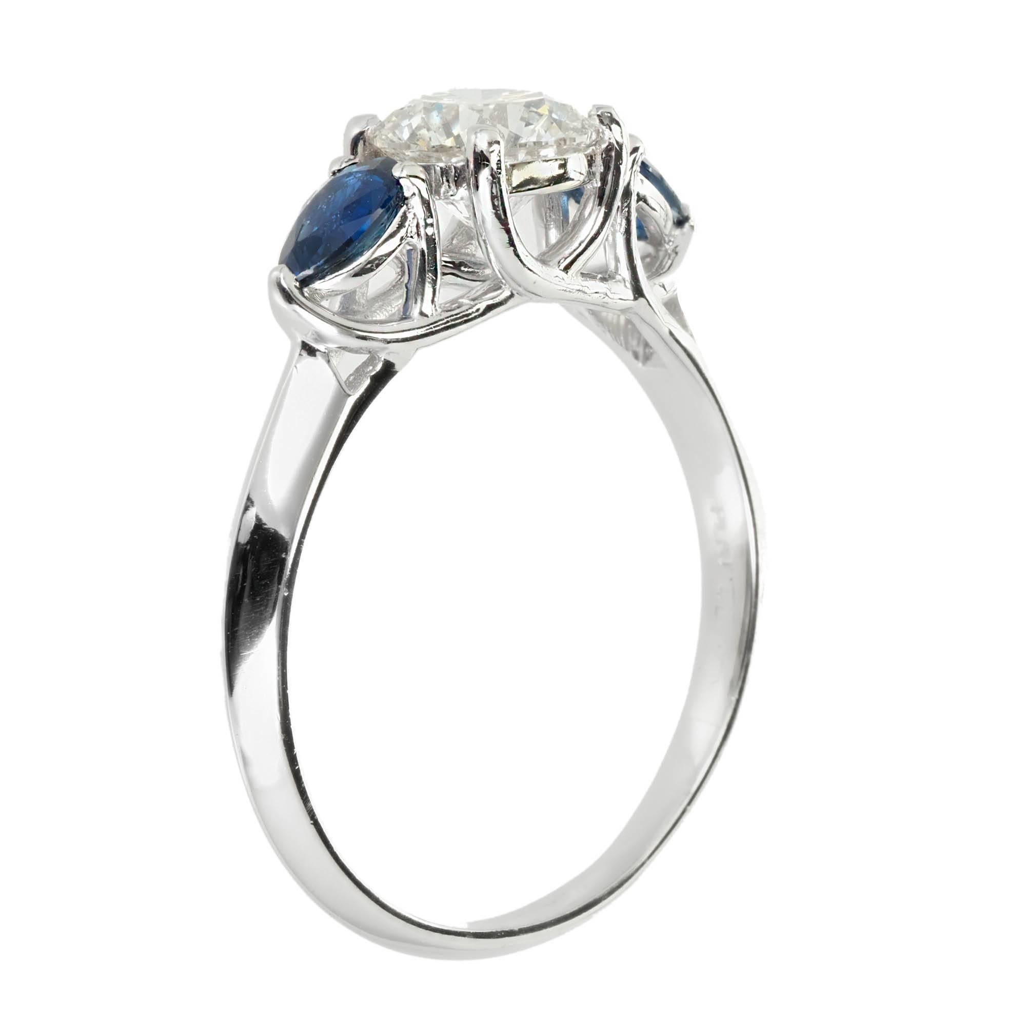 Women's Peter Suchy GIA Round Diamond Sapphire Platinum Engagement Three-Stone Ring For Sale