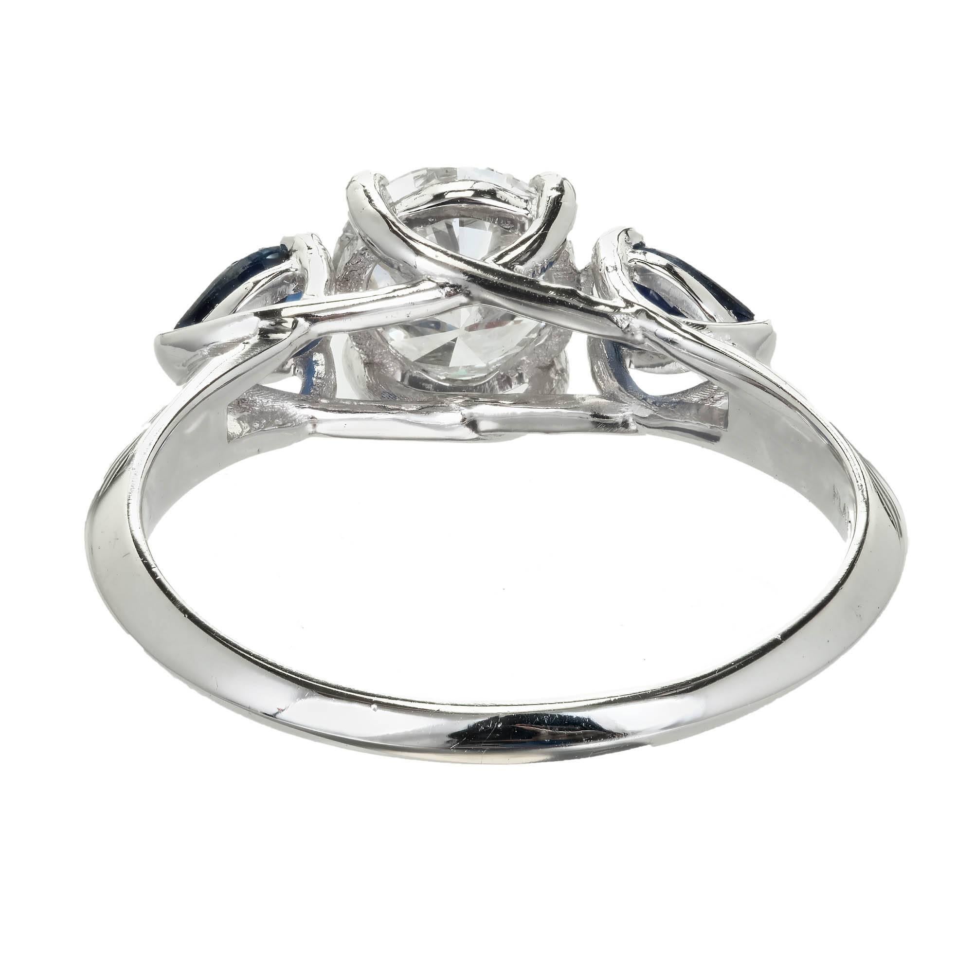 Peter Suchy GIA Round Diamond Sapphire Platinum Engagement Three-Stone Ring For Sale 1