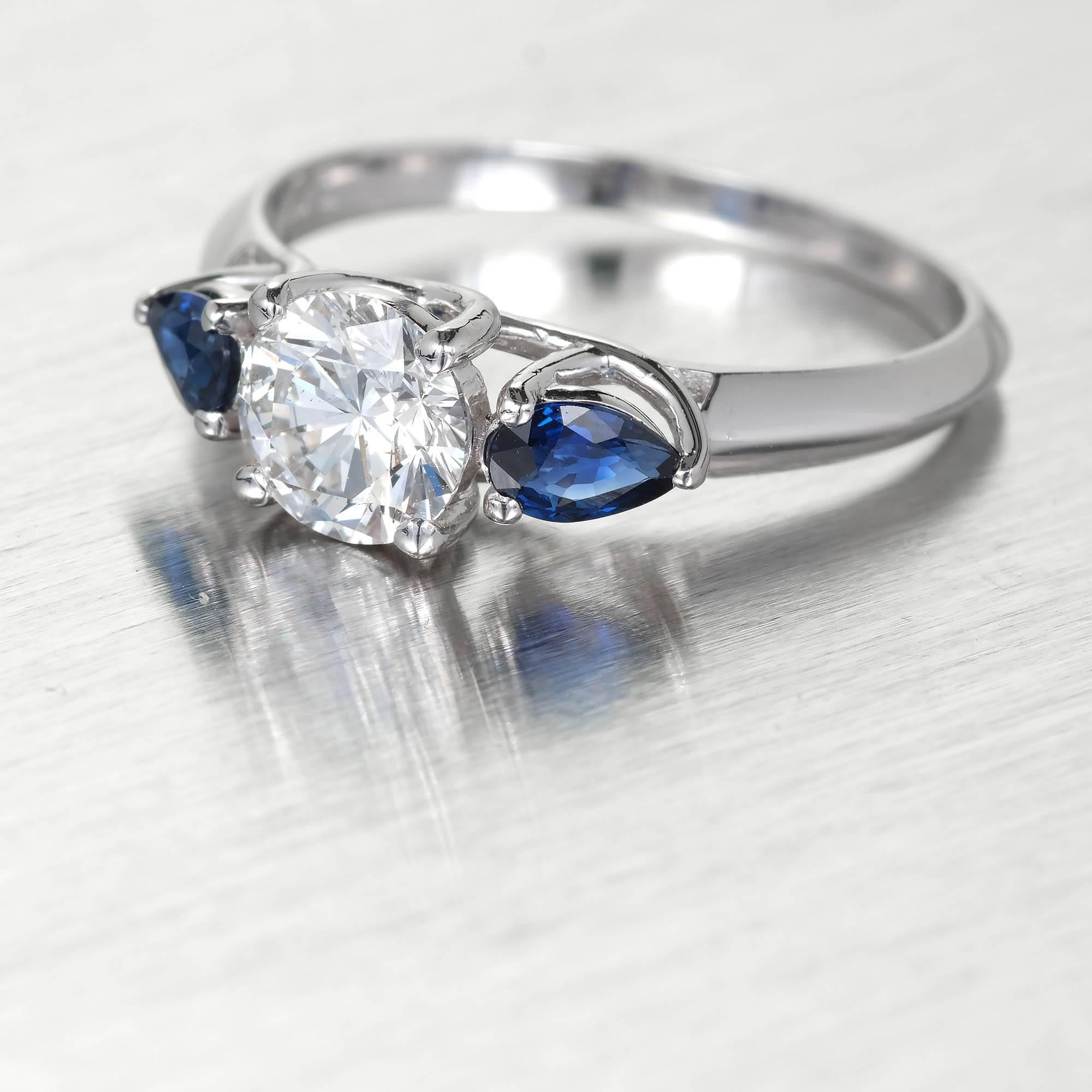 Peter Suchy GIA Round Diamond Sapphire Platinum Engagement Three-Stone Ring For Sale 4