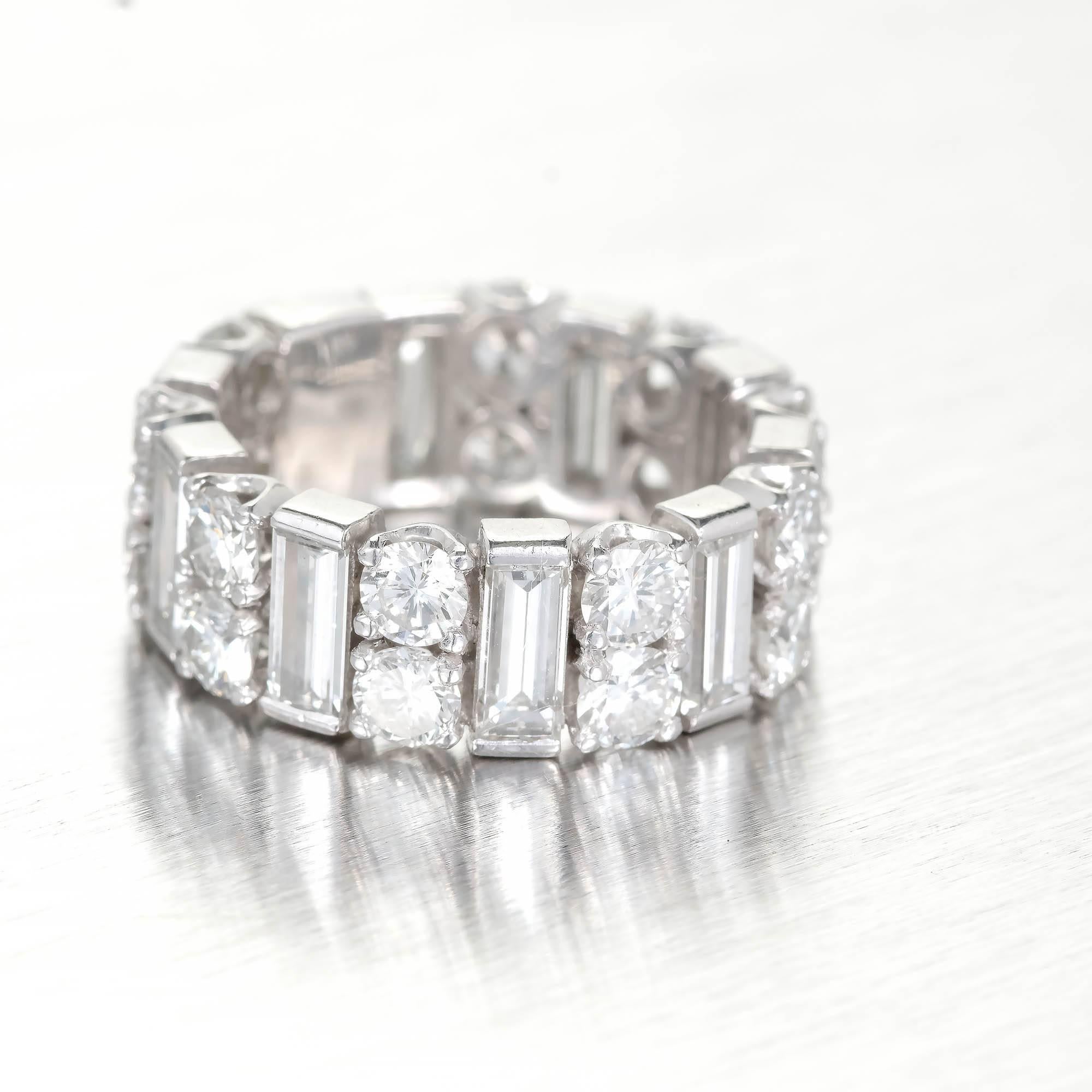 Baguette Round Diamond Platinum Eternity Band Ring In Good Condition In Stamford, CT