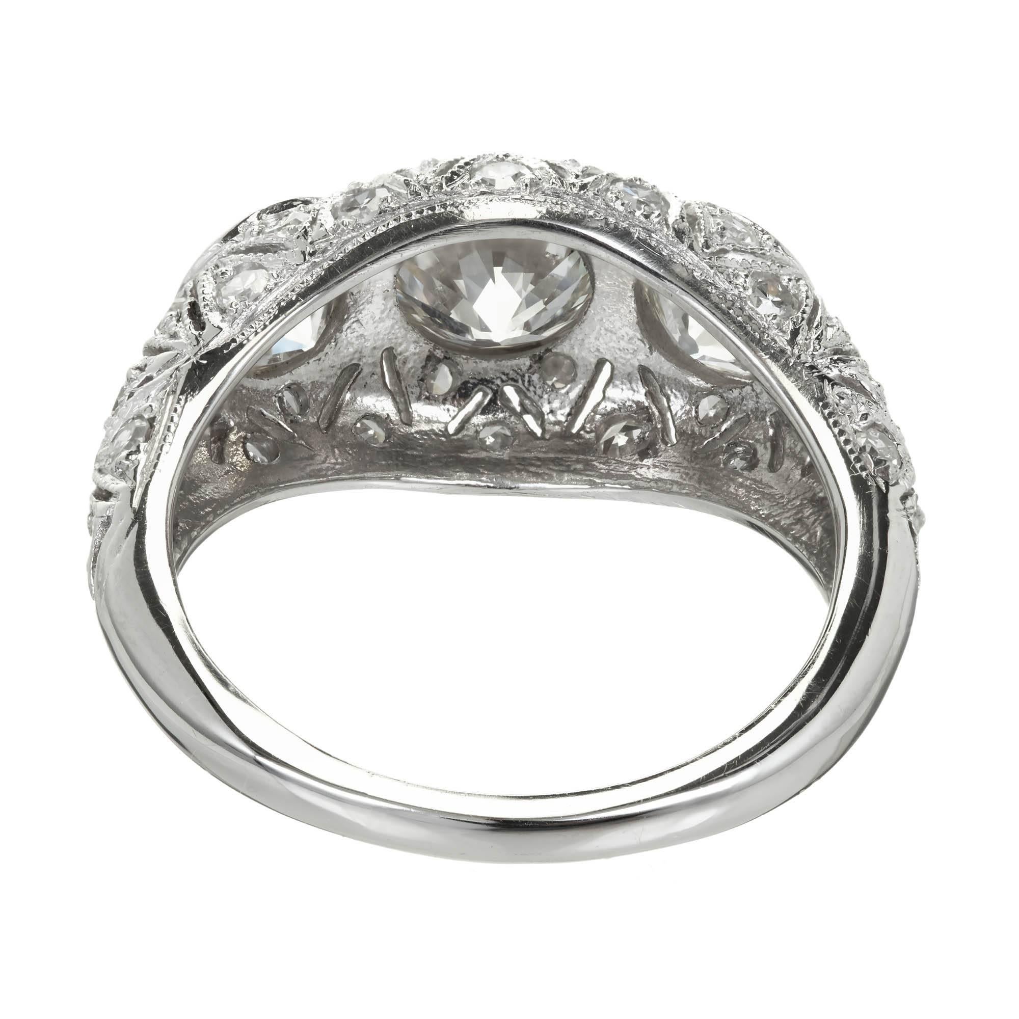 1.12 Carat Art Deco Old European Cut Diamond Platinum Engagement Ring For Sale 1