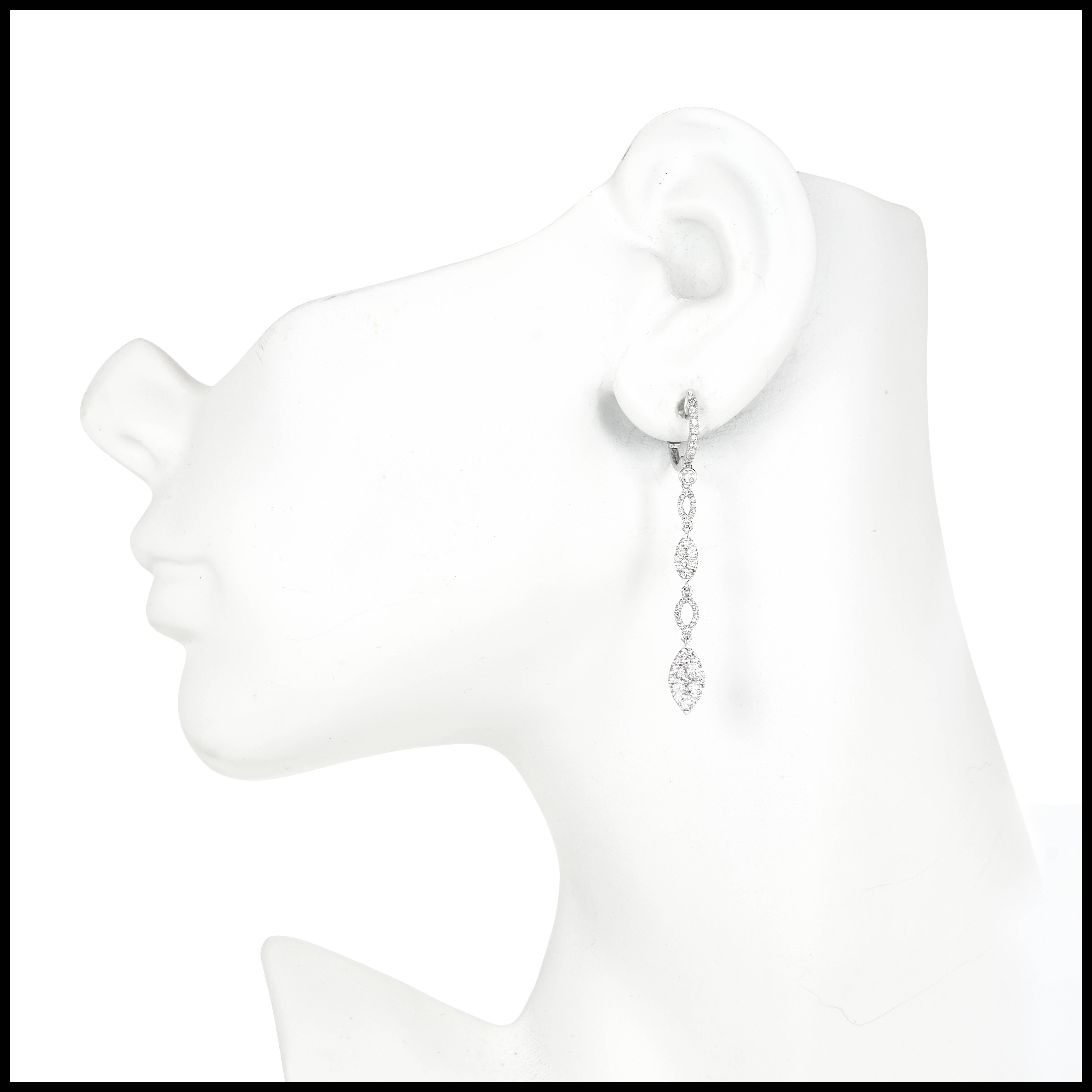 1.50 Carat Diamond Dangle Drop Gold Earrings 1