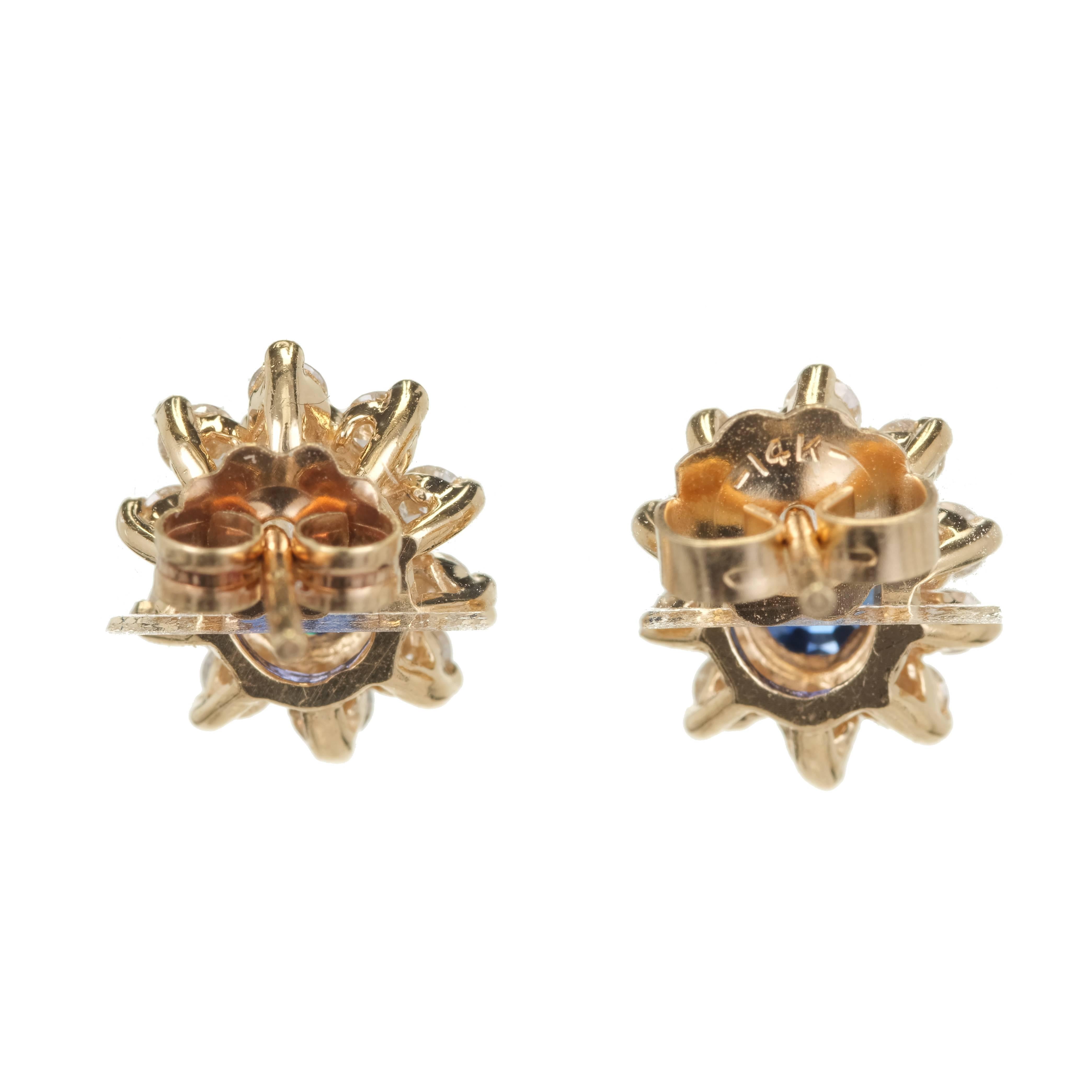 Oval Cut 1.20 Carat Oval Sapphire Diamond Halo Gold Earrings