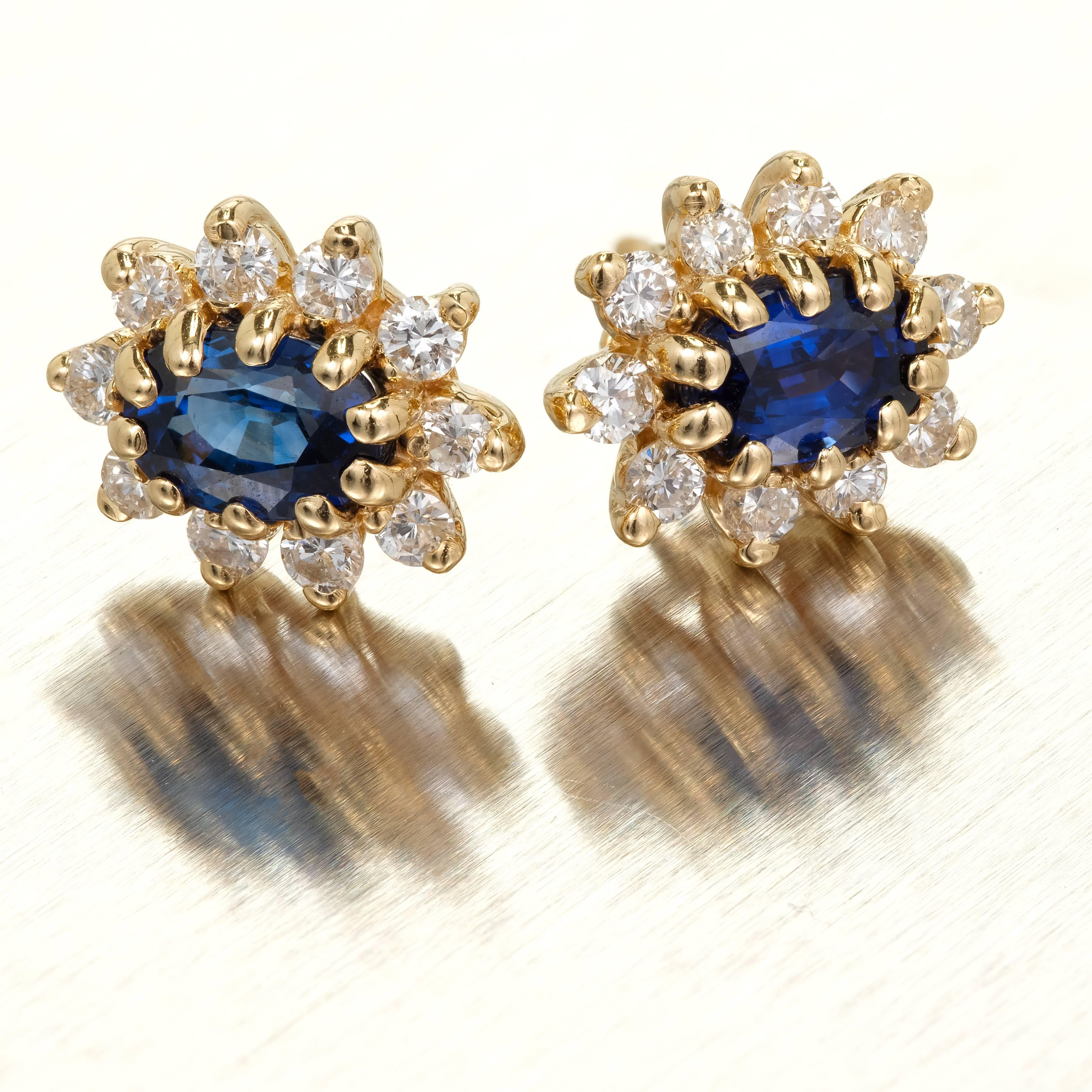 1.20 Carat Oval Sapphire Diamond Halo Gold Earrings 1