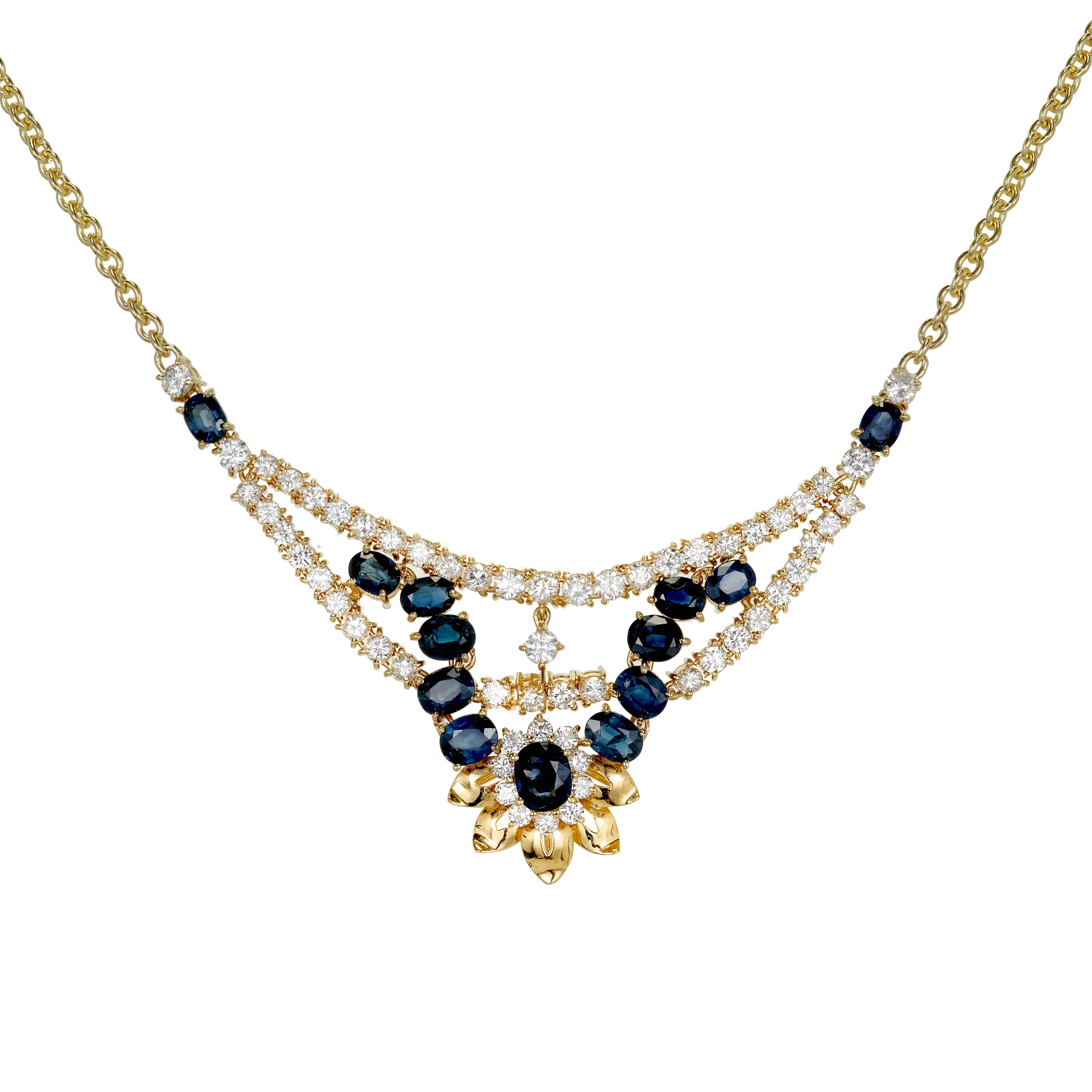 GIA Certified Sapphire Diamond Flexible Link Gold Necklace