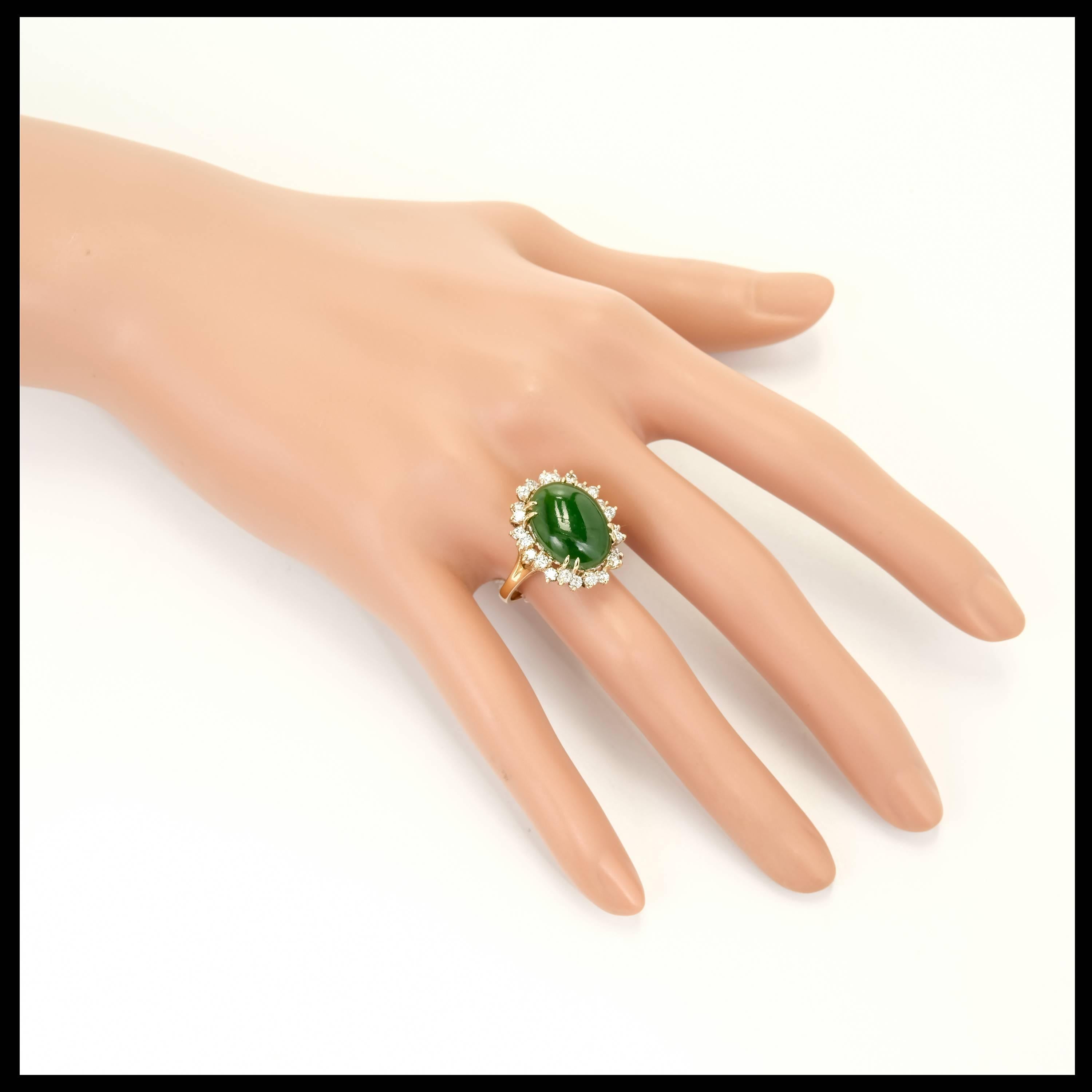 Oval Cut GIA Certified Nephrite Jade Diamond Halo Gold Cocktail Ring