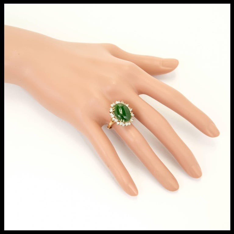 GIA Certified Nephrite Jade Diamond Halo Gold Cocktail Ring at 1stDibs