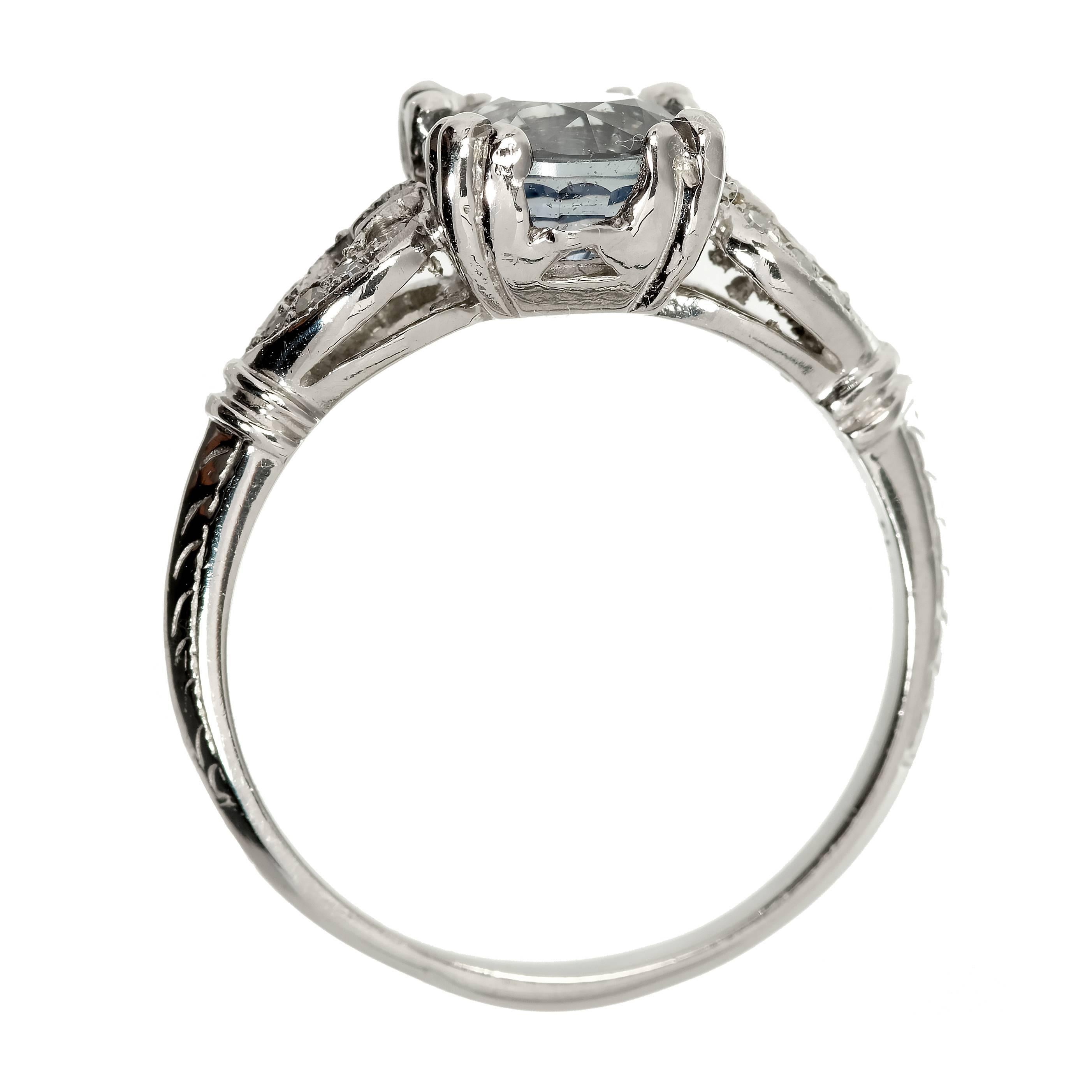 GIA Certified Art Deco Sapphire Diamond Platinum Engagement Ring In Good Condition In Stamford, CT