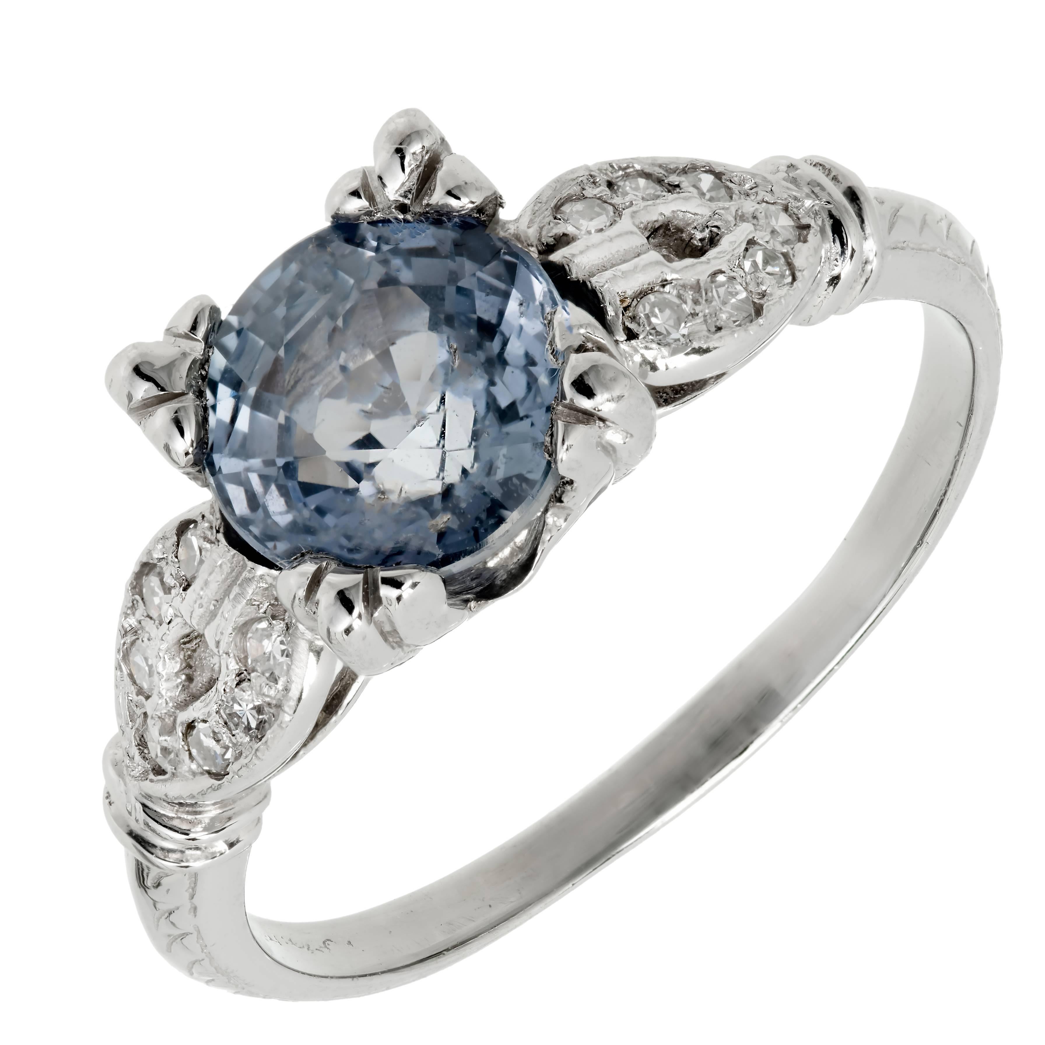 GIA Certified Art Deco Sapphire Diamond Platinum Engagement Ring