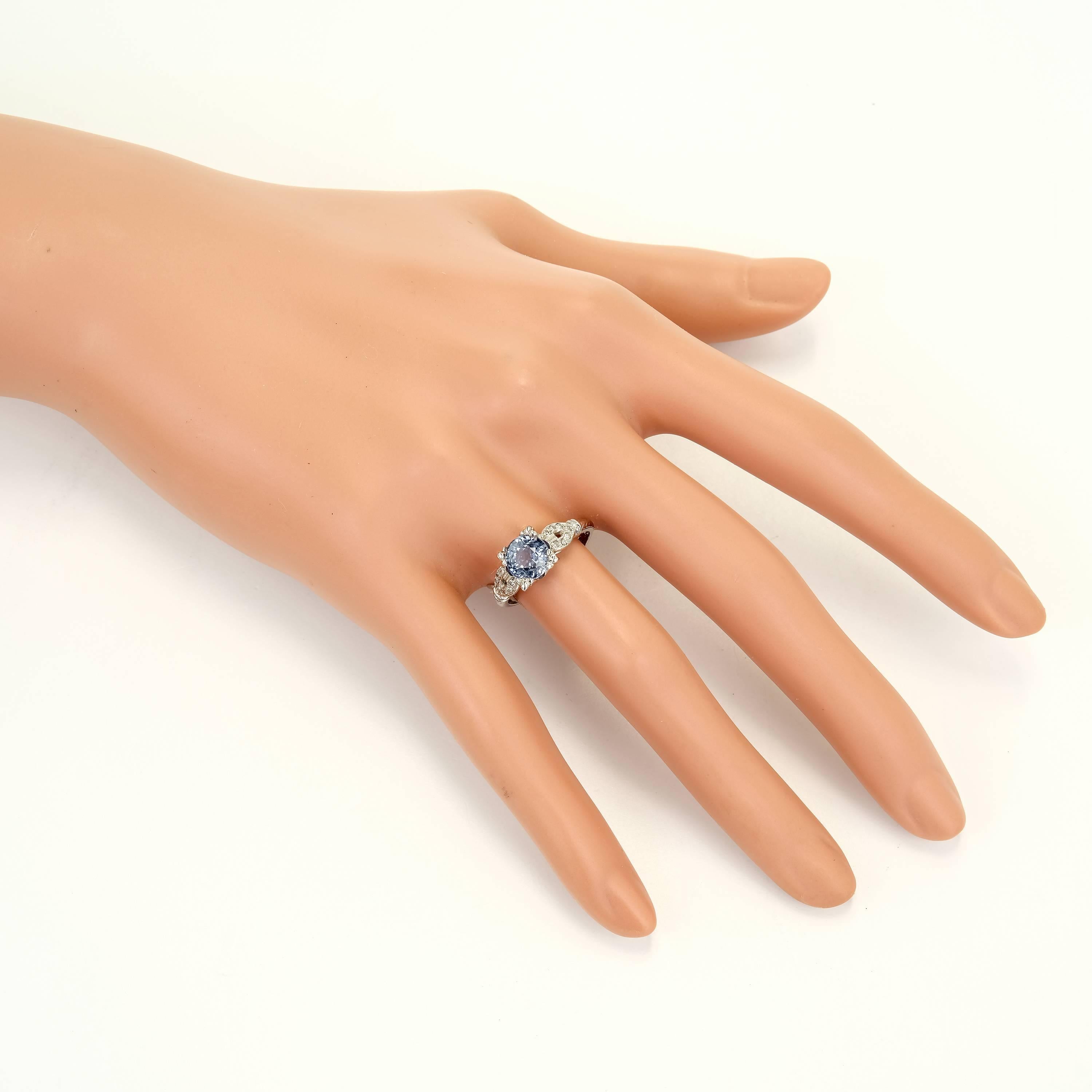Women's GIA Certified Art Deco Sapphire Diamond Platinum Engagement Ring