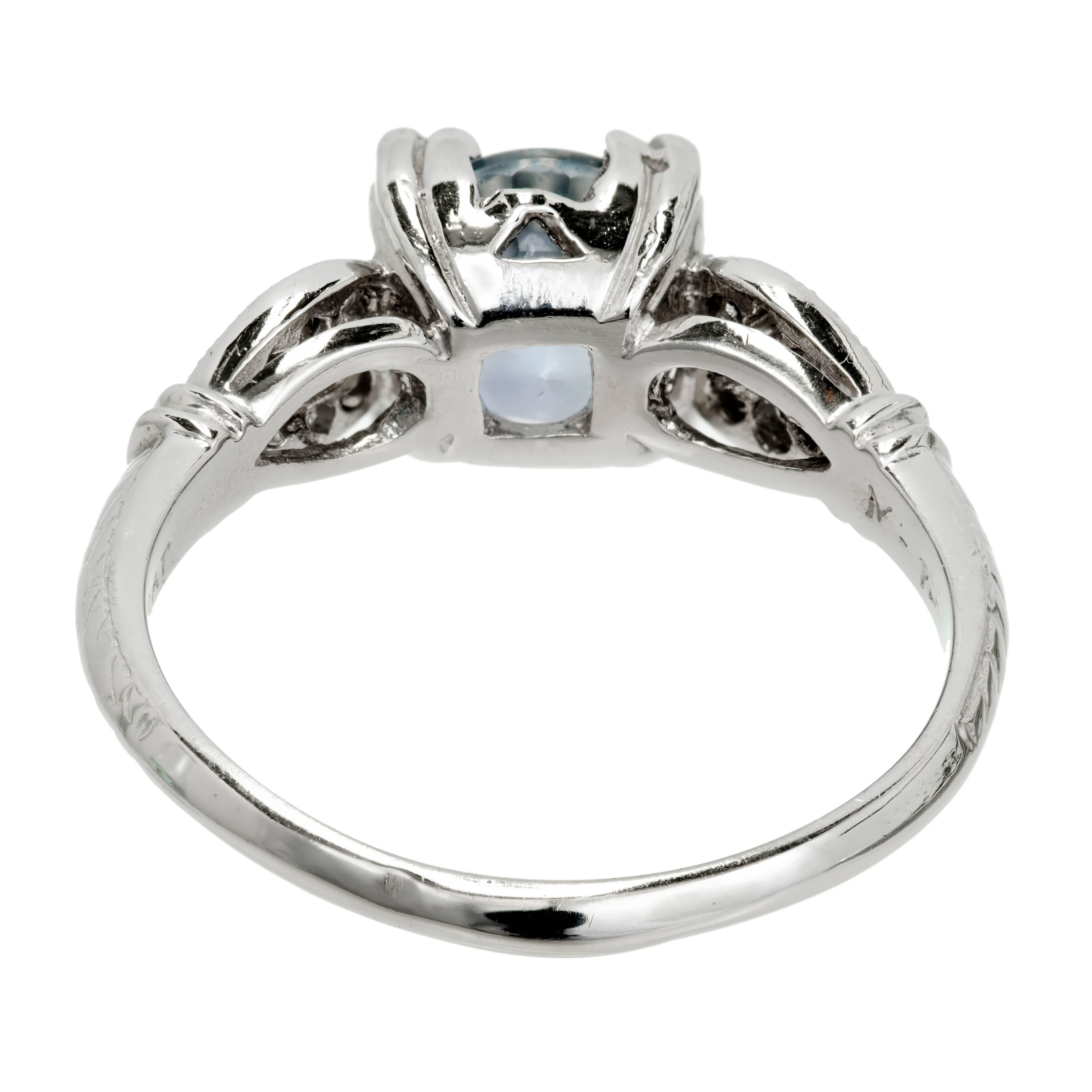 GIA Certified Art Deco Sapphire Diamond Platinum Engagement Ring 1