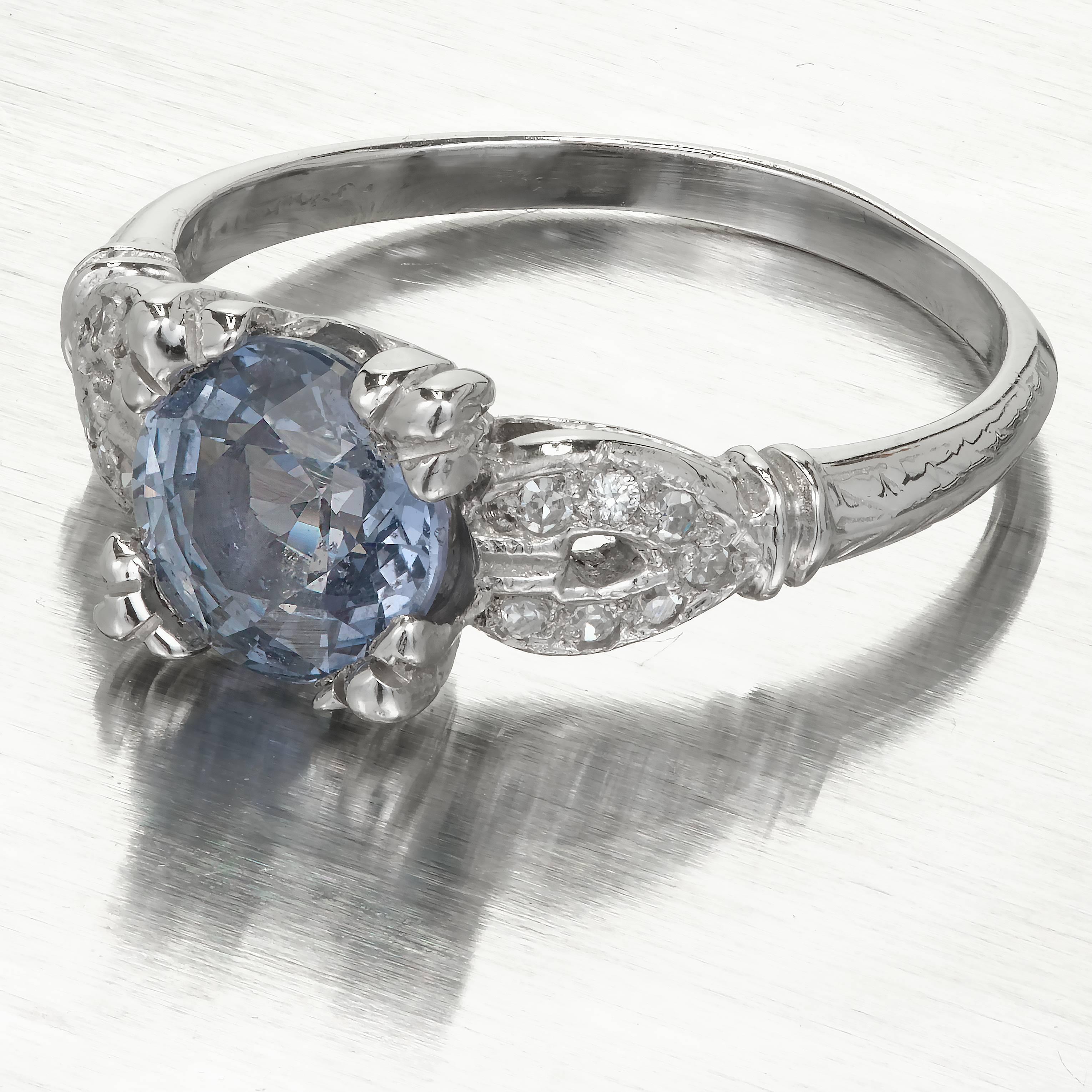 GIA Certified Art Deco Sapphire Diamond Platinum Engagement Ring 3