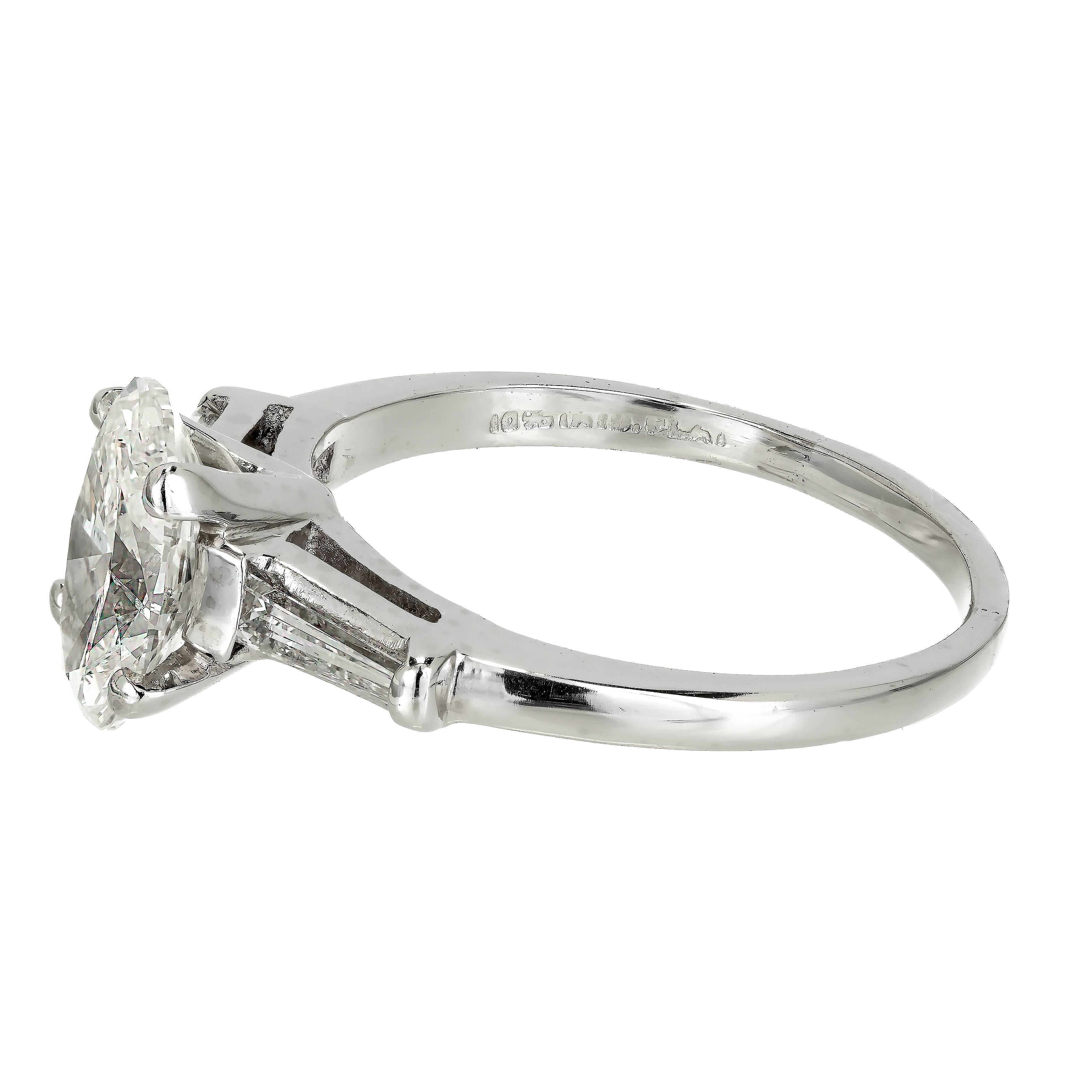EGL Certified 1.38 Carat Oval Diamond Three-Stone Platinum Engagement Ring 2