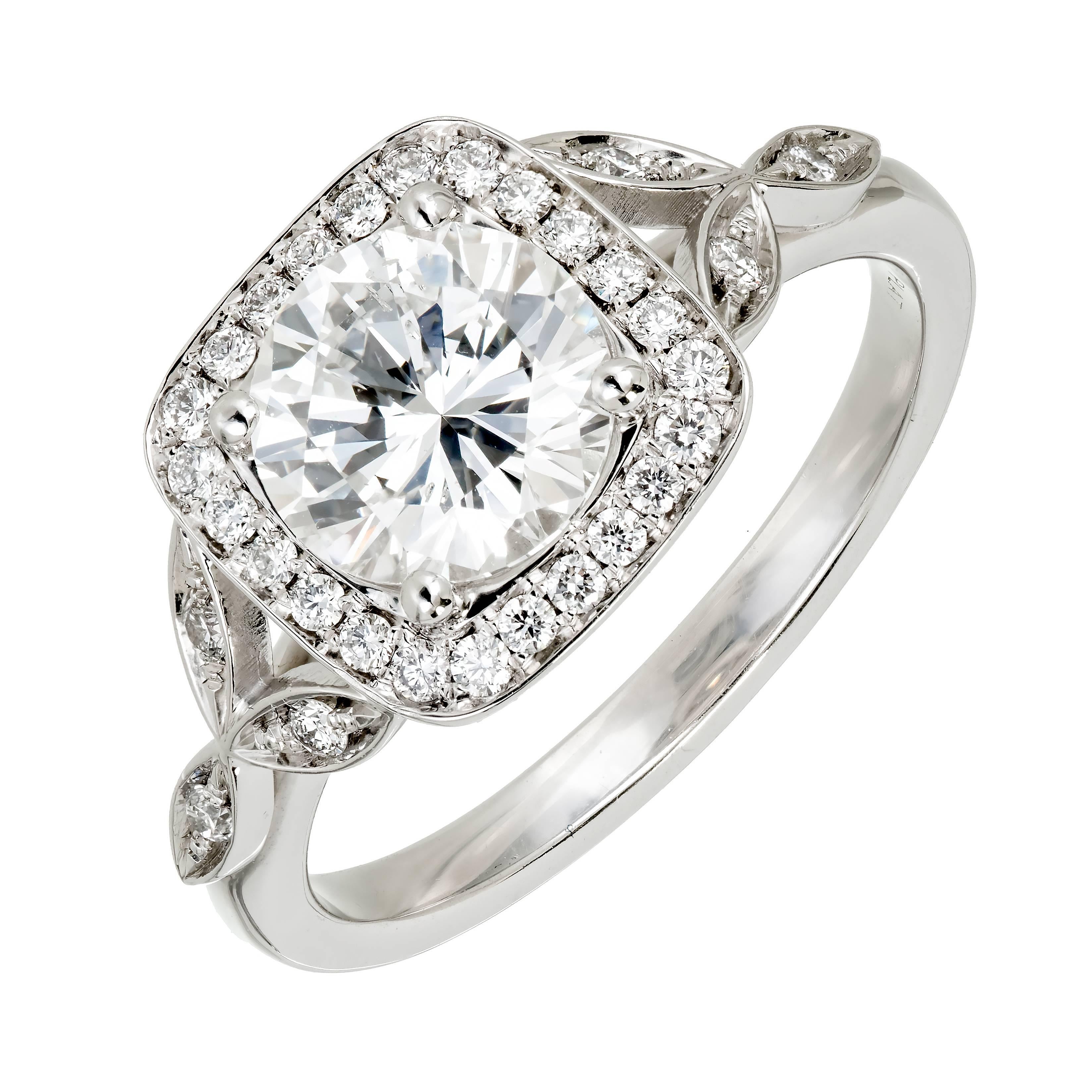 Peter Suchy GIA Certified 1.39 Carat Diamond Halo Platinum Engagement Ring