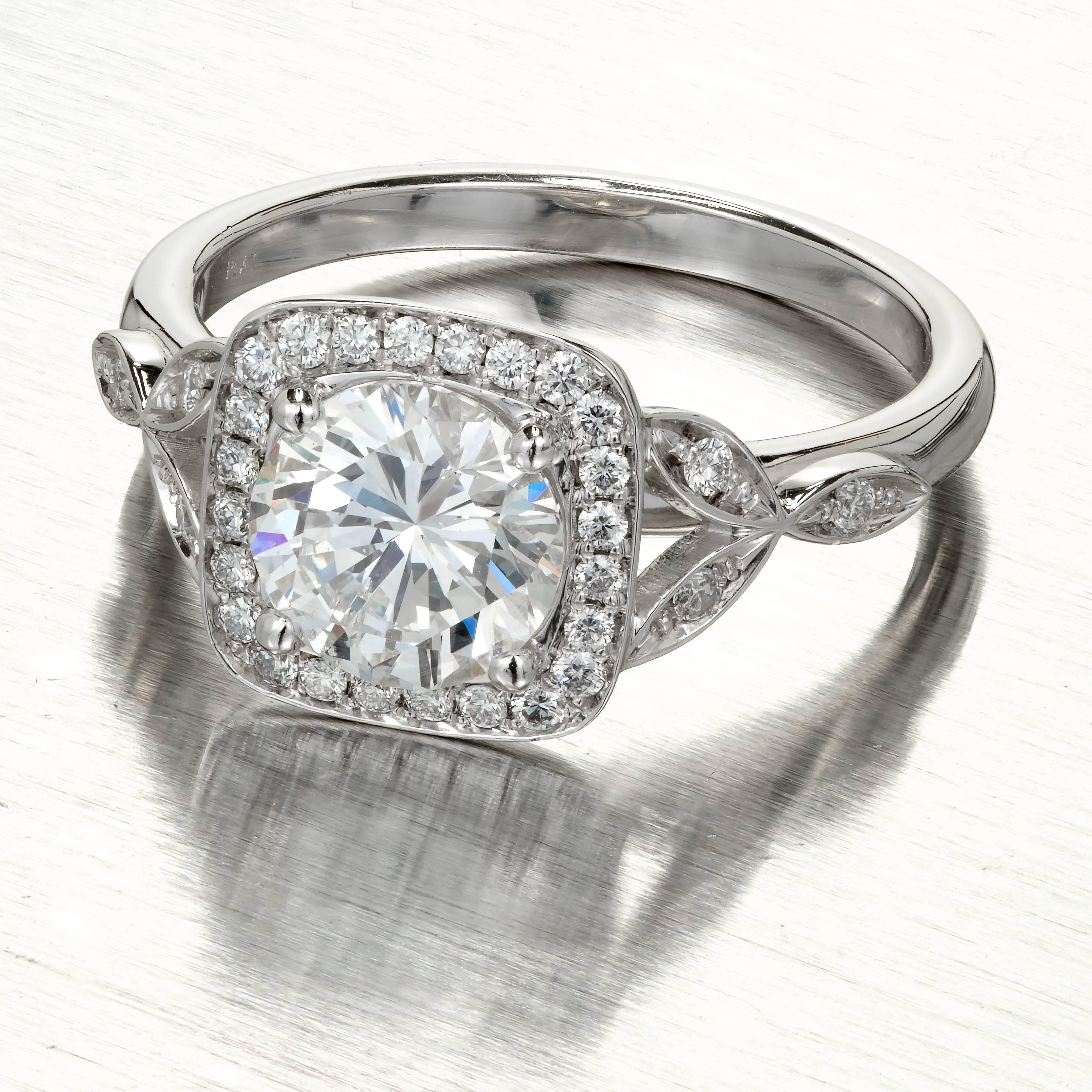 Women's Peter Suchy GIA Certified 1.39 Carat Diamond Halo Platinum Engagement Ring