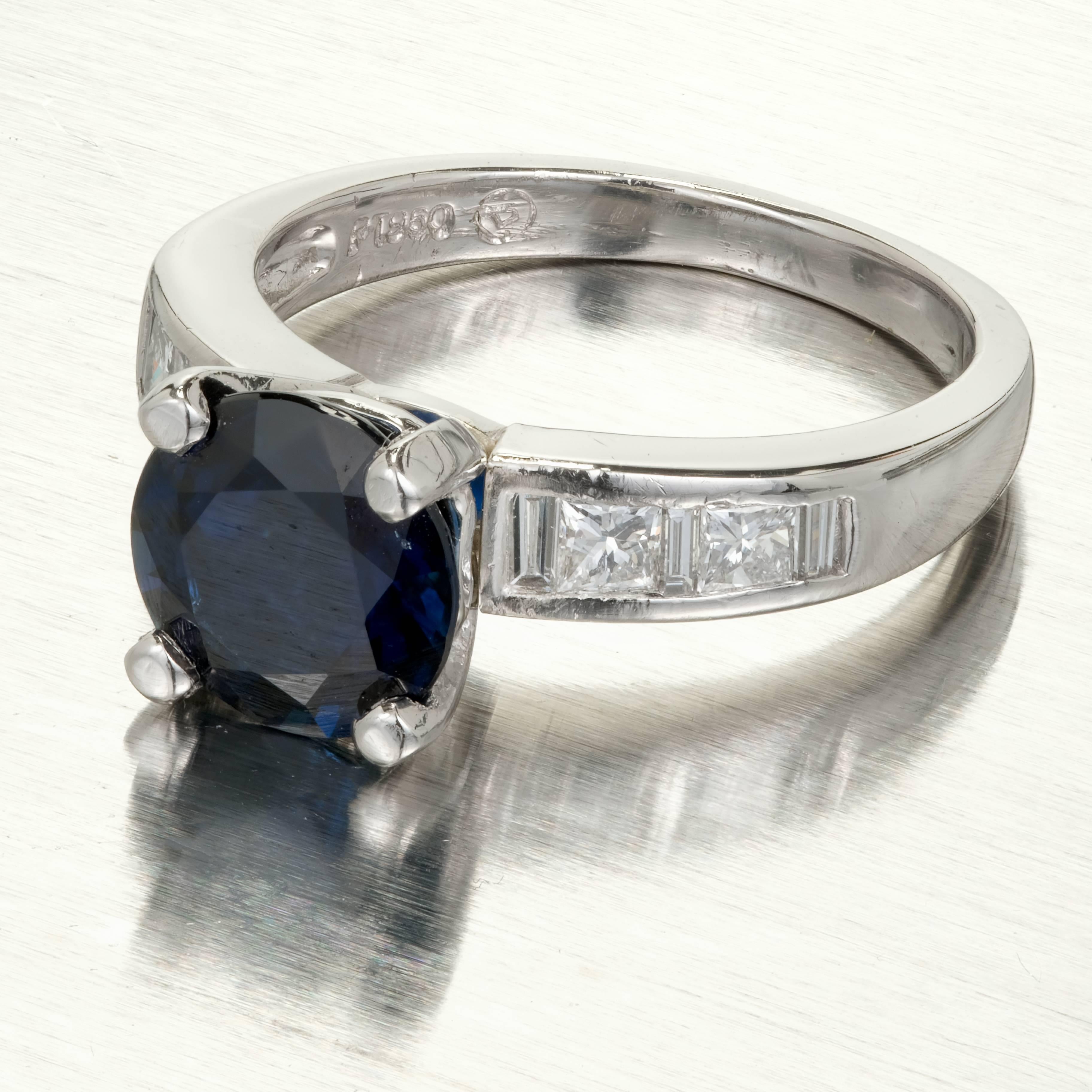 Bague de fiançailles Peter Suchy en platine avec saphir certifié GIA de 2,62 carats et diamants Bon état - En vente à Stamford, CT