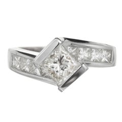 EGL Certified 1.20 Carat Diamond Princess Cut Swirl Design Gold Engagement Ring