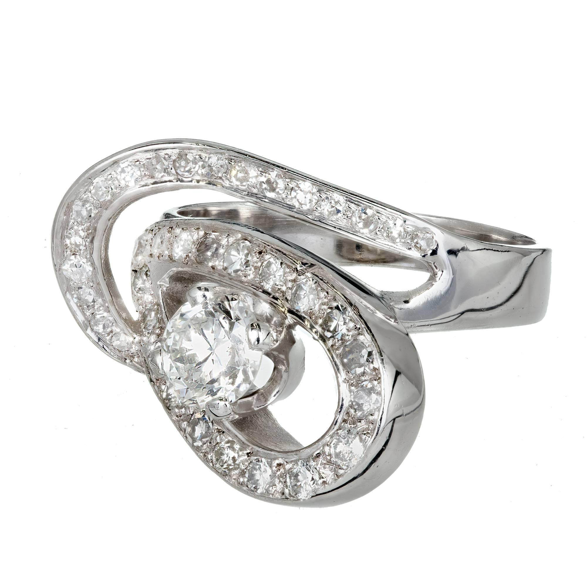 EGL Certified .80 Carat Diamond Open Swirl Platinum Cocktail Ring For Sale 4