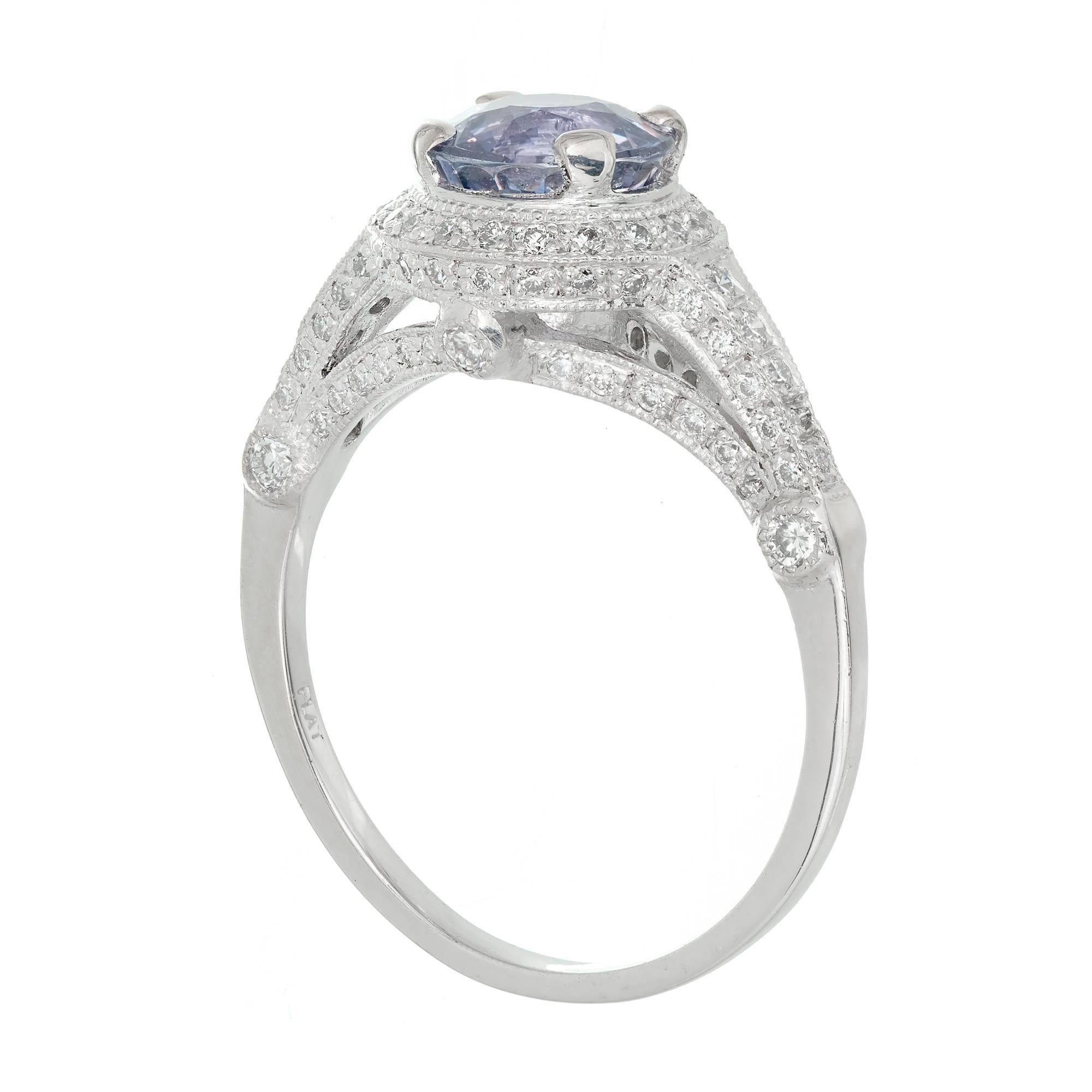 Peter Suchy GIA Certified Violet Sapphire Diamond Platinum Engagement Ring In Good Condition For Sale In Stamford, CT