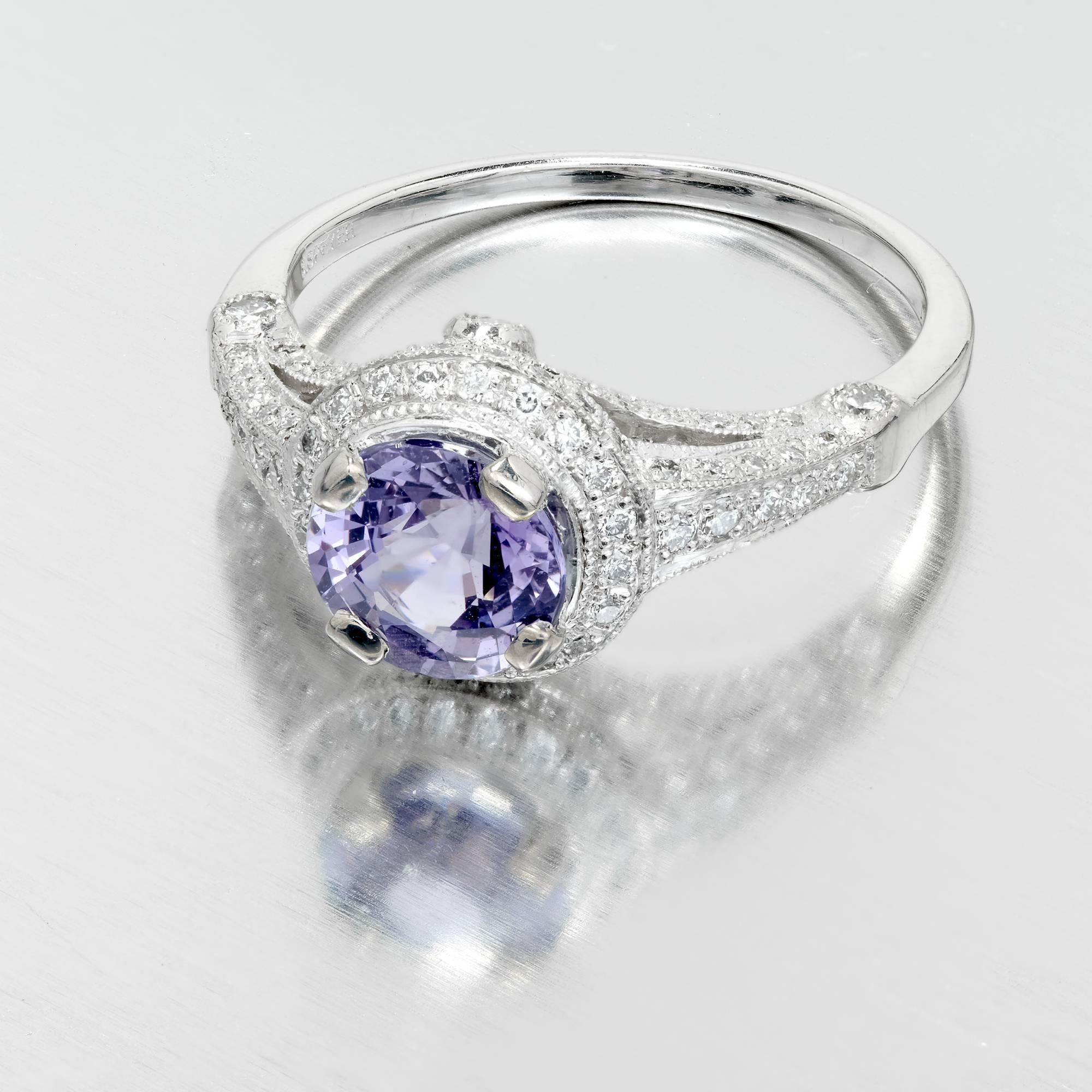 Peter Suchy GIA Certified Violet Sapphire Diamond Platinum Engagement Ring For Sale 3