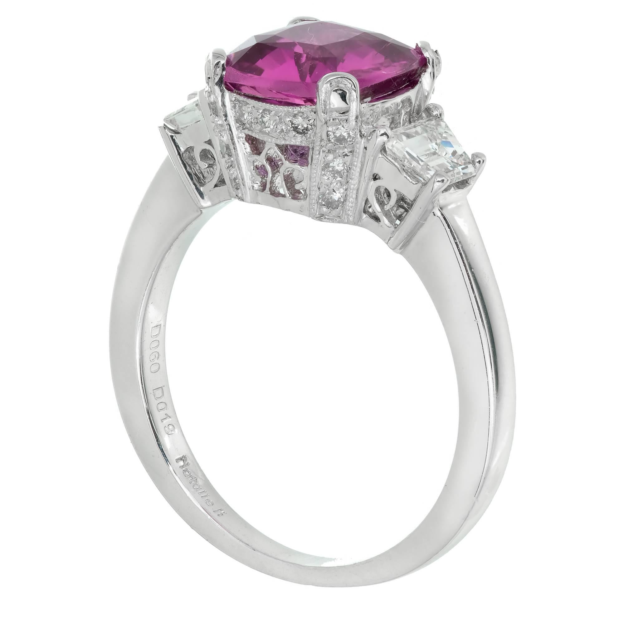 Women's Peter Suchy GIA Certified 2.76 Carat Purple Pink Sapphire Diamond Ring