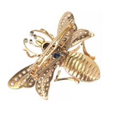 Victorian En Tremblant Sapphire Diamond Emerald Ruby Gold Honey Bee Brooche