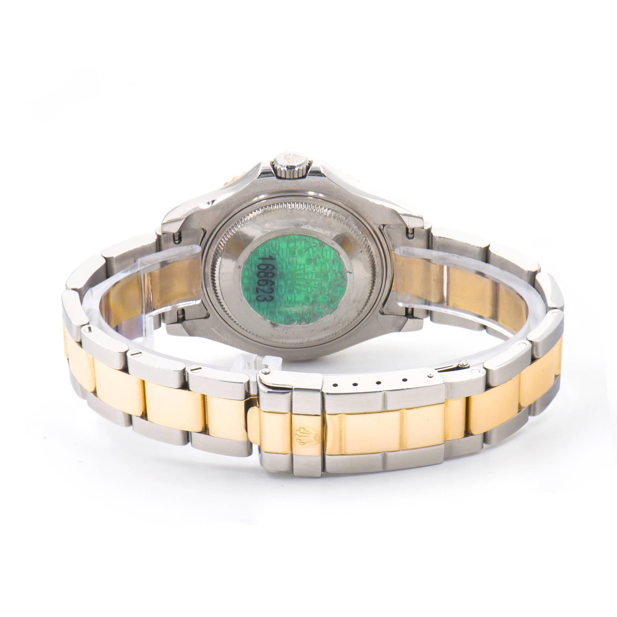 Women's or Men's Rolex Yellow Gold Stainless Steel Platinum dial Midsize Yachtmaster Wristwatch