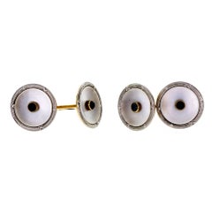 Art Deco Sapphire Mother-of-Pearl Double-Sided Platinum Gold Cufflinks
