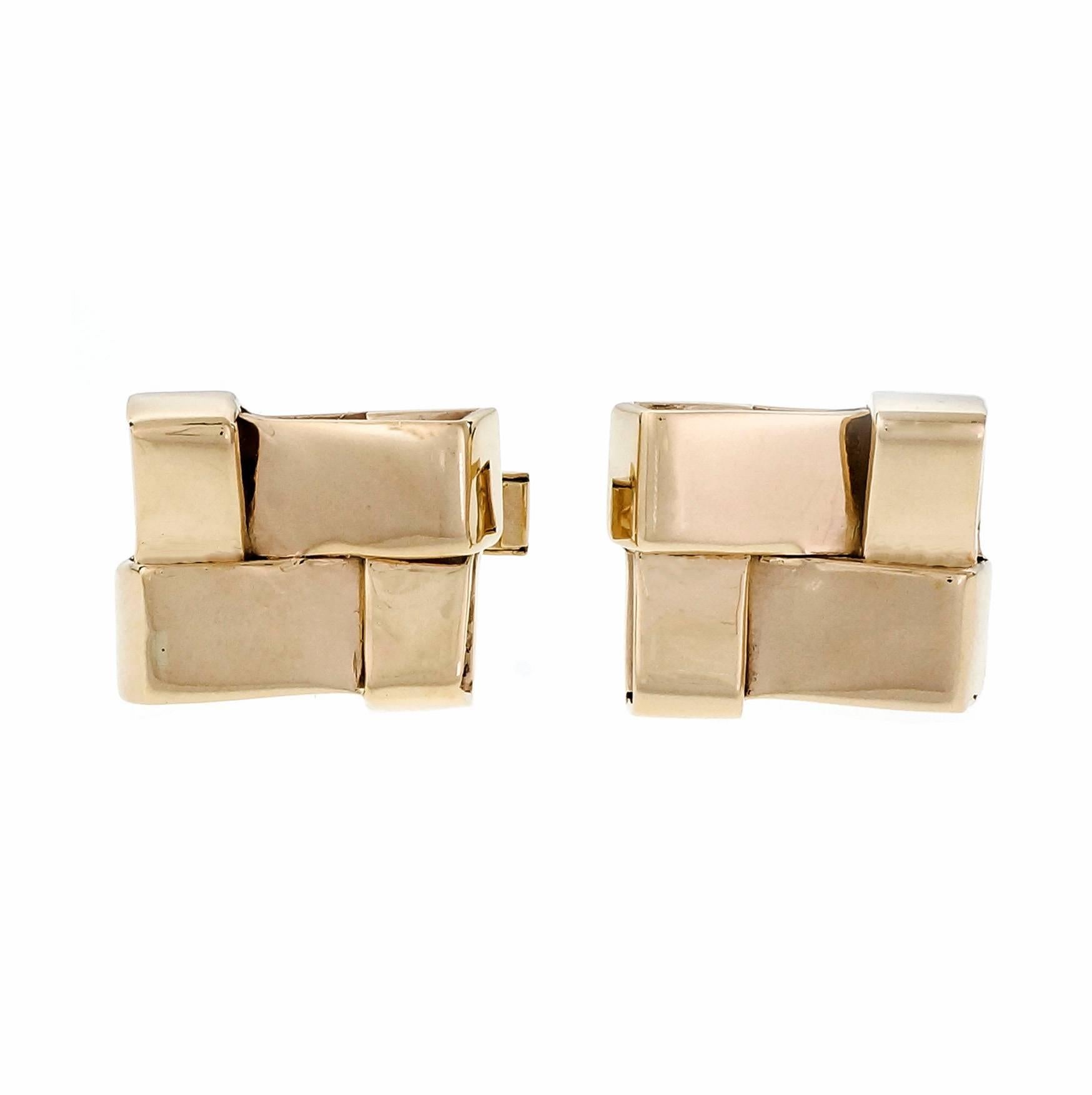 Mid-Century Yellow Gold Folded Cufflinks For Sale