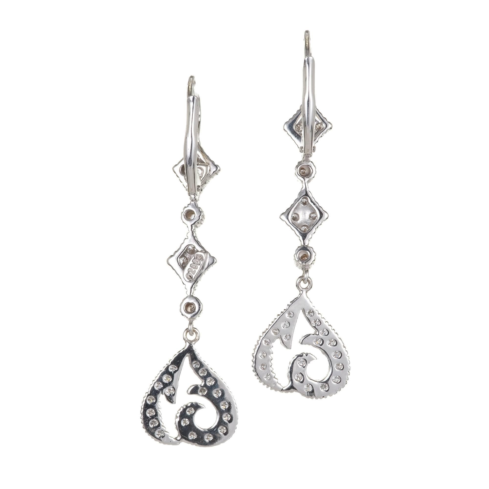 Doris Panos Diamond Gold Drop Dangle Earrings For Sale 2
