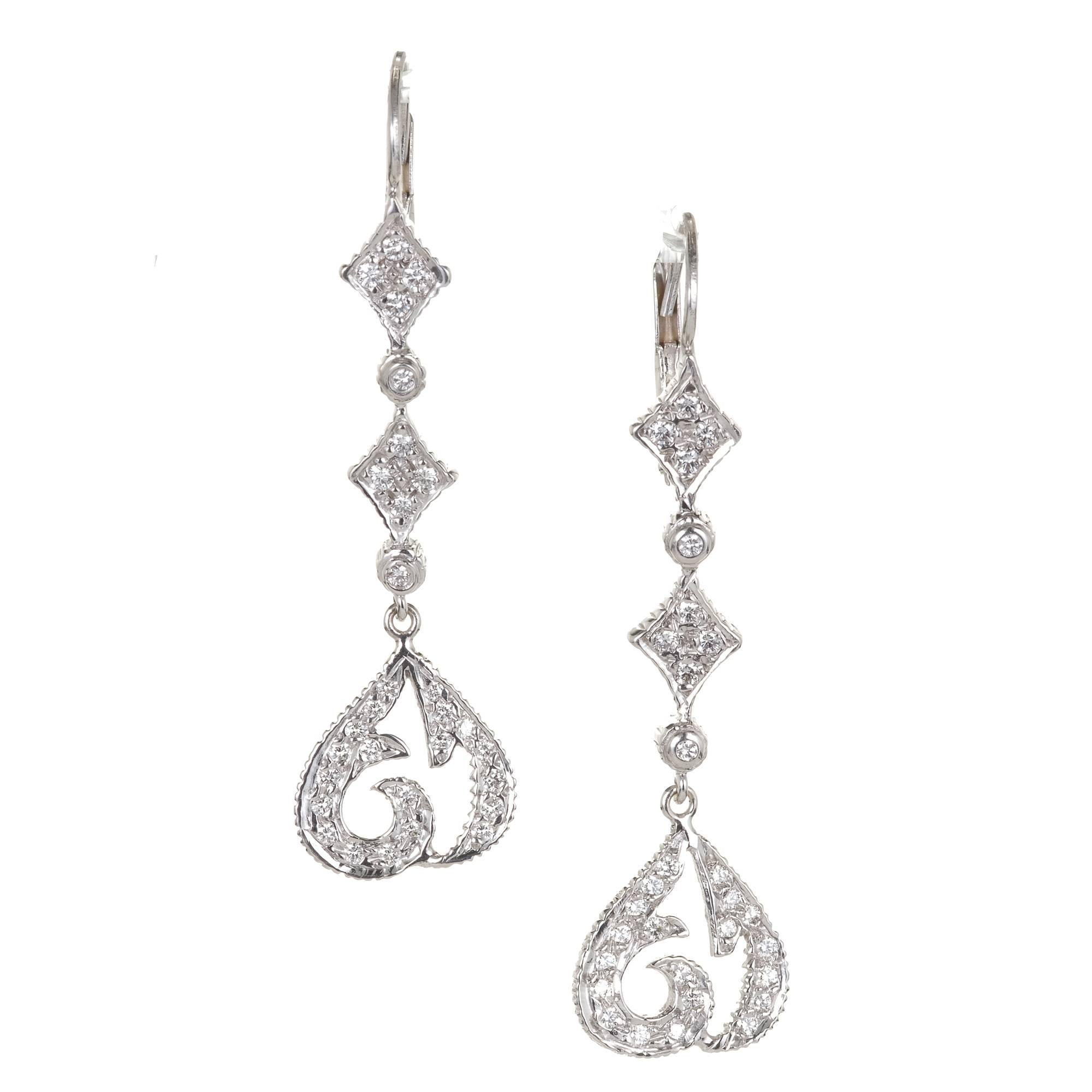 Doris Panos .90 Carat Pave Diamond Gold Swirl Dangle Earrings For Sale ...