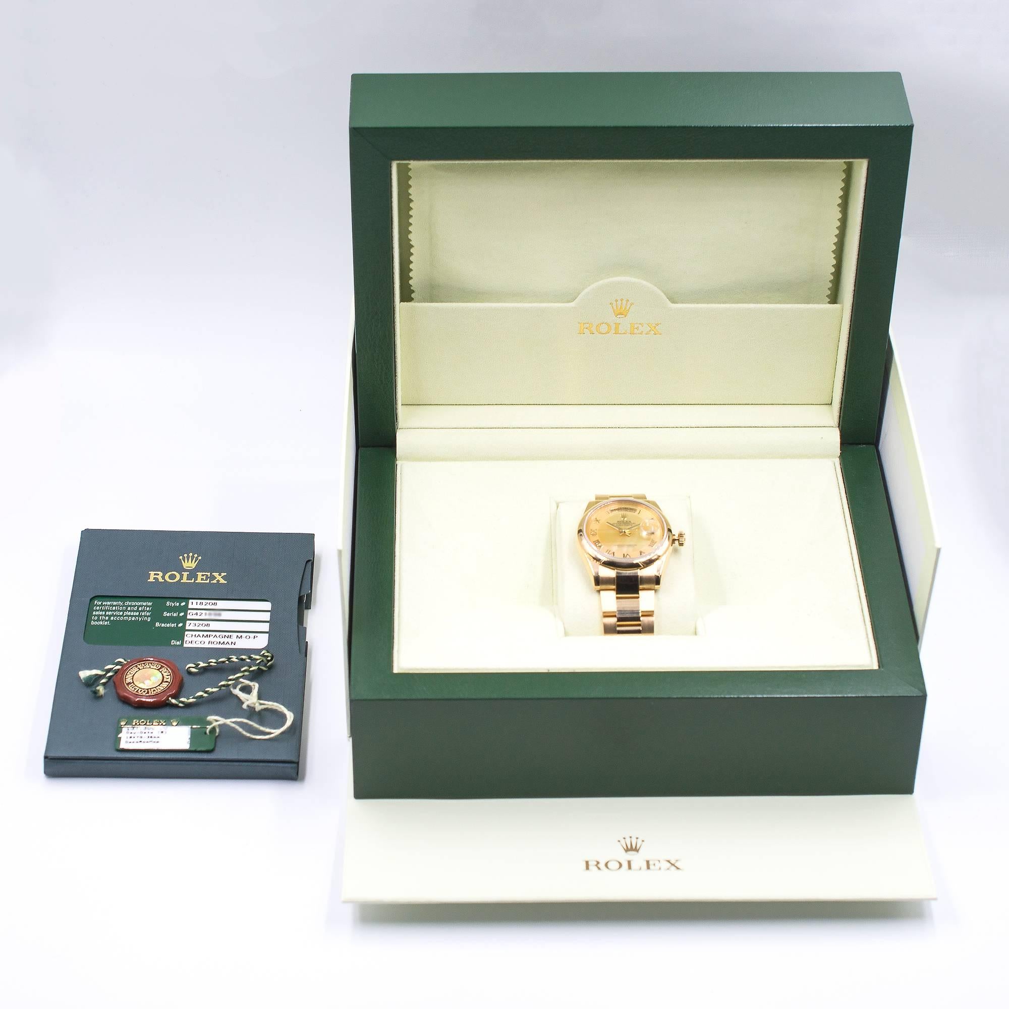 Rolex Yellow Gold Day-Date President automatic Wristwatch Ref 118208 In Excellent Condition In Stamford, CT