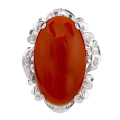 GIA Certified Large Orange Red Coral Gold Cocktail Ring