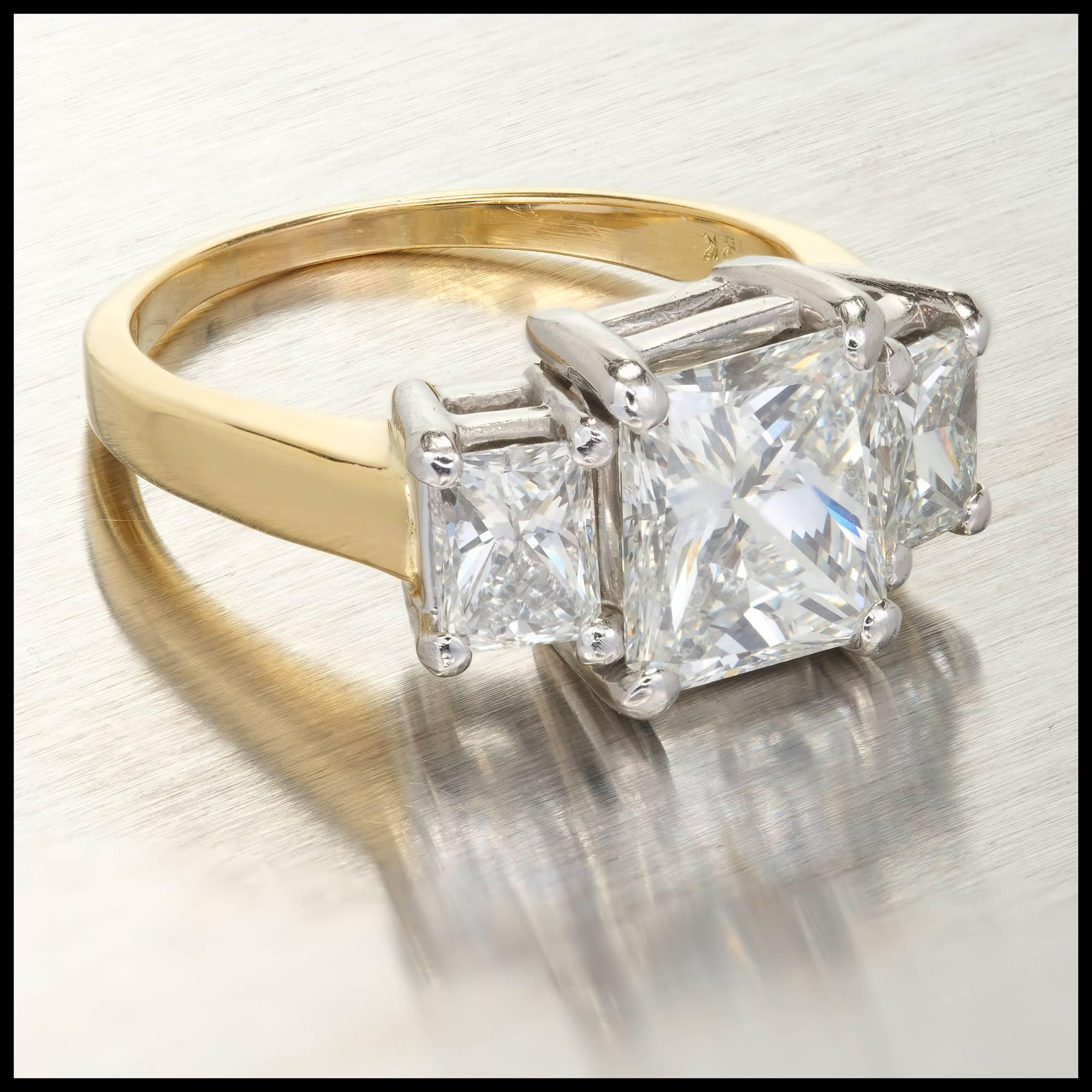 Radiant Cut  Peter Suchy 3.27 Carat Diamond Three-Stone Gold Platinum Engagement Ring