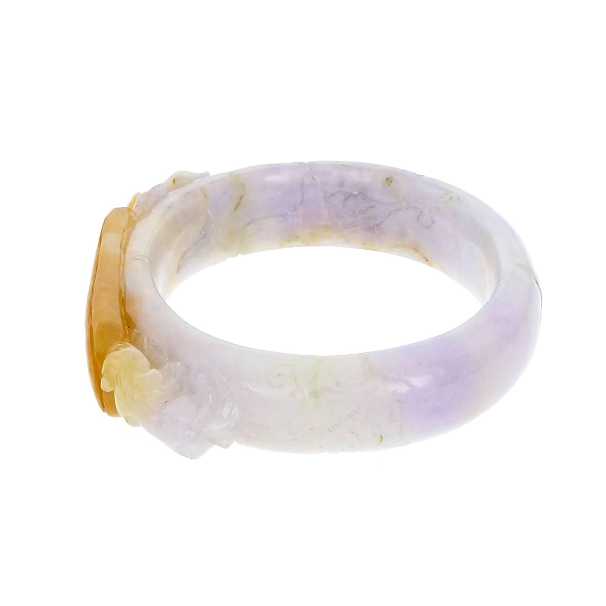 GIA Certified Natural Jadeite Jade Carved Saddle Style Bangle Bracelet In Good Condition In Stamford, CT