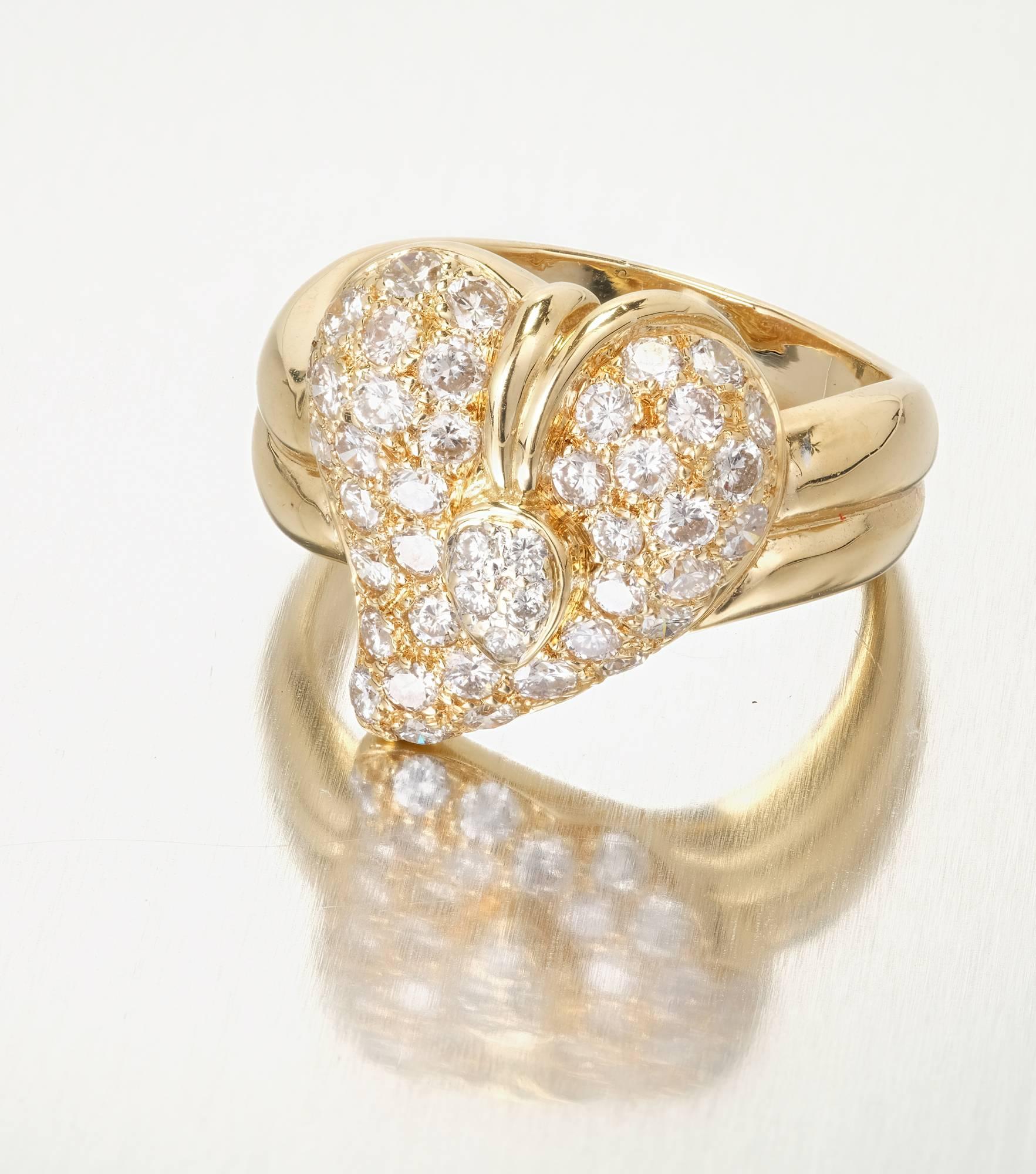 Dome Heart Diamond Gold Cocktail Ring In Good Condition For Sale In Stamford, CT