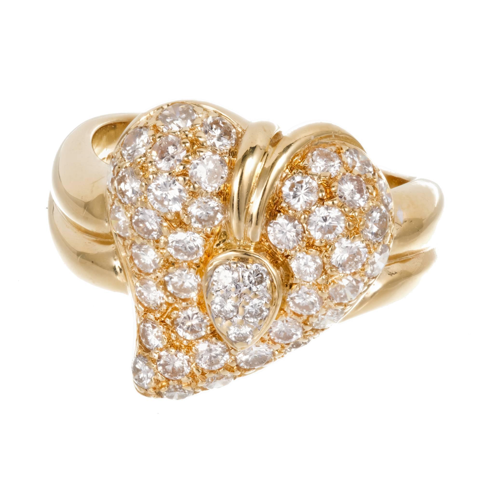 Dome Heart Diamond 18k Yellow Gold Cocktail Ring

45 round H-I VS-SI1 approximate total 1.30 carats
18k Yellow Gold

