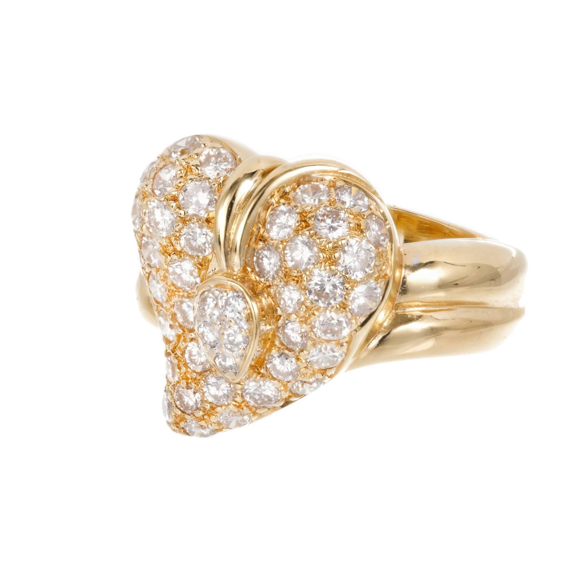 Dome Heart Diamond Gold Cocktail Ring For Sale 2