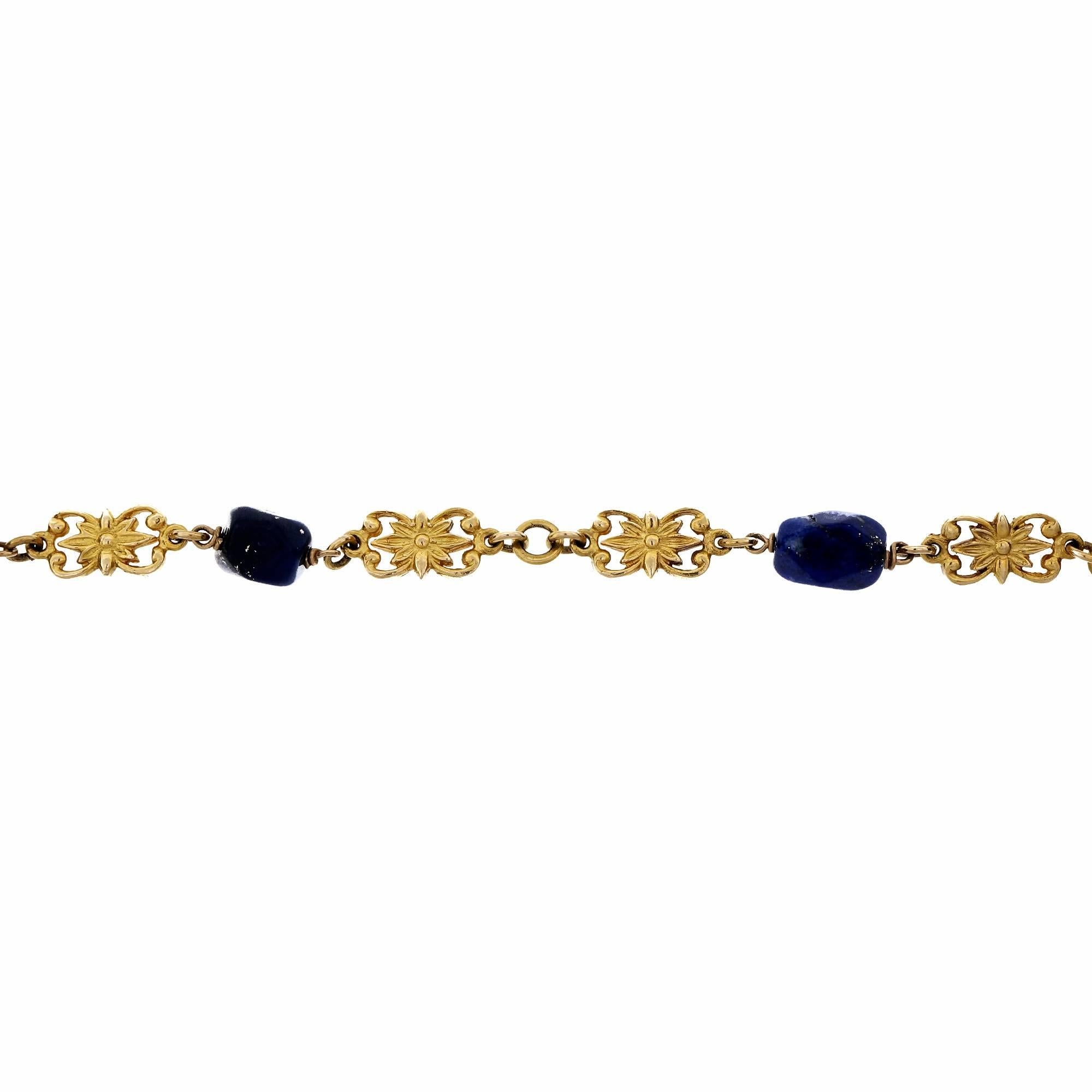 GIA Certified Lapis Long Chain Gold Necklace In Good Condition In Stamford, CT