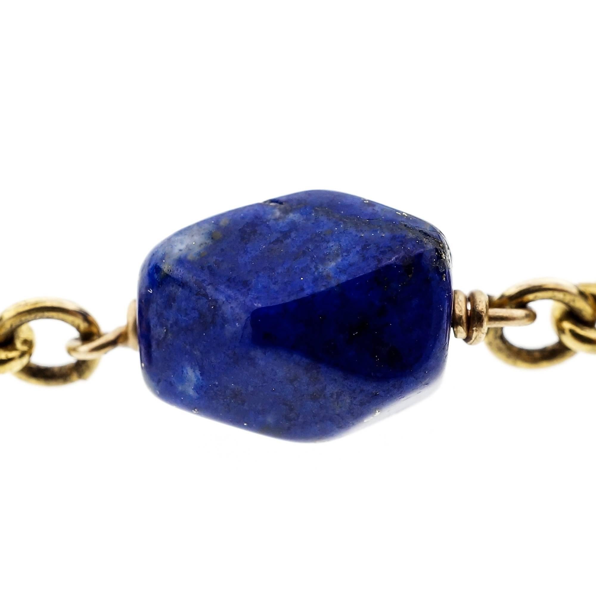 Women's GIA Certified Lapis Long Chain Gold Necklace