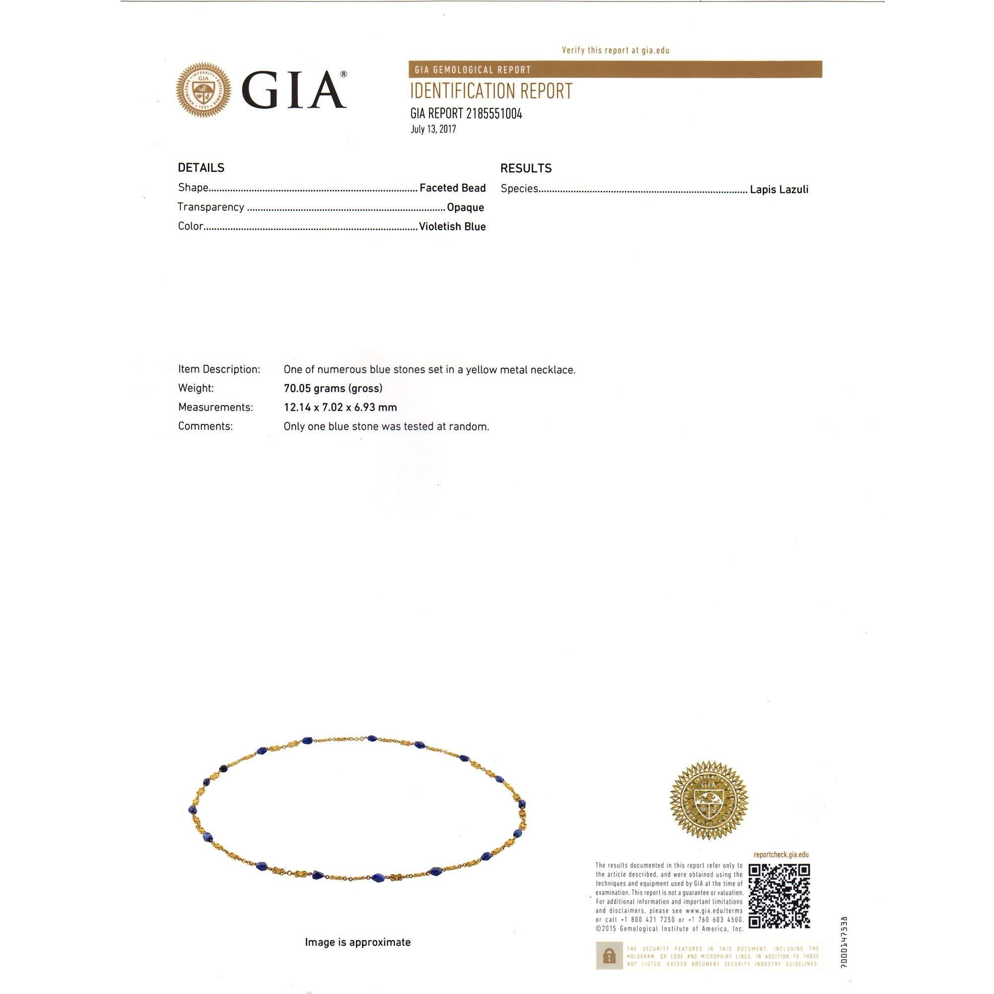 GIA Certified Lapis Long Chain Gold Necklace 2