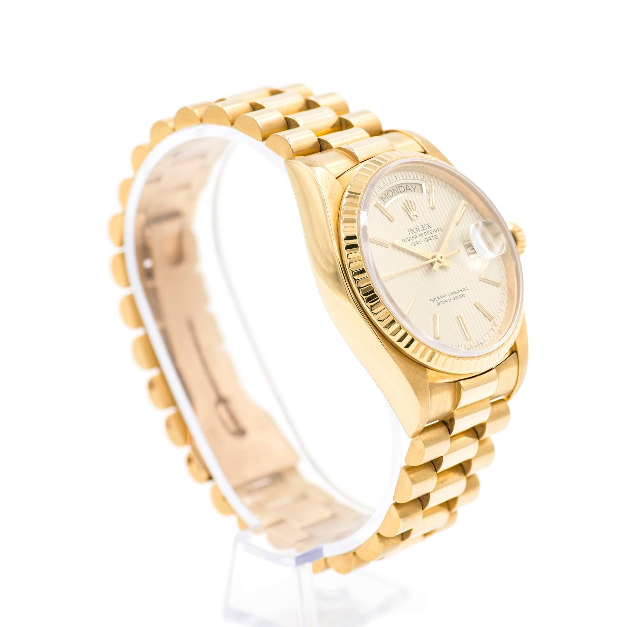Men's Rolex Yellow Gold President Champagne Tapestry Dial Automatic Wristwatch